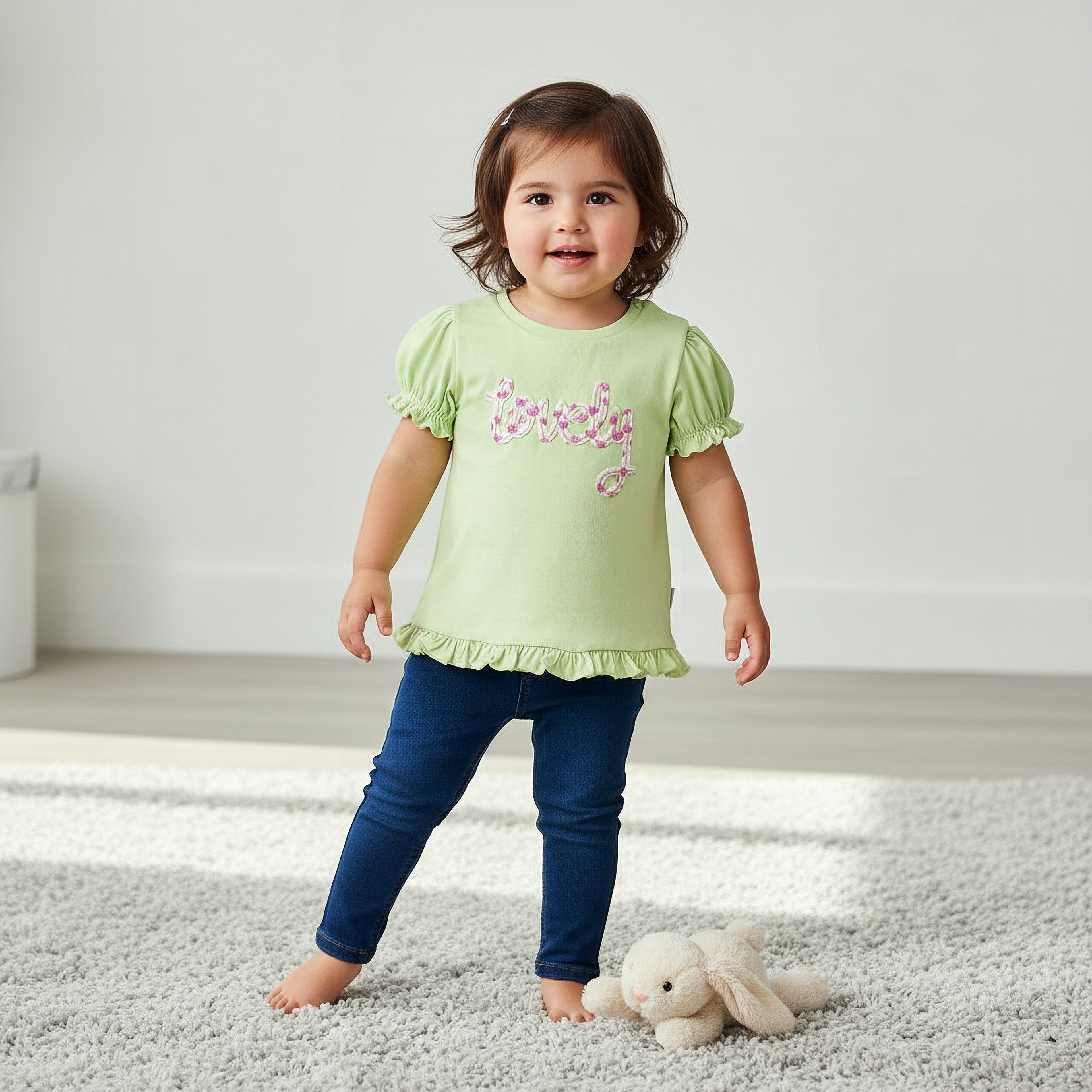 Pack of 2 Juniors Crew Neck Ruffle Sleeves T-shirt with Heart Print