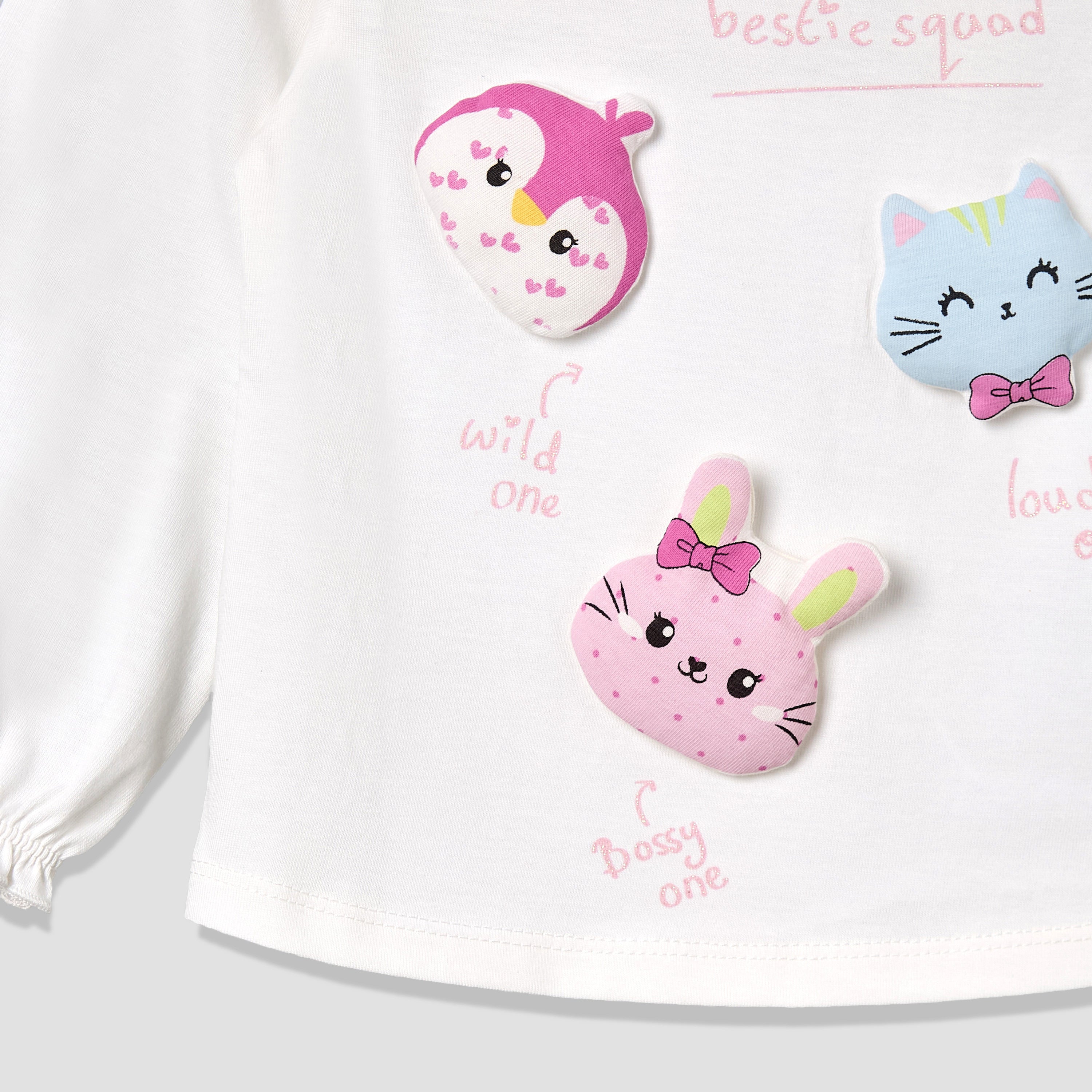 Pack of 2 Juniors Crew Neck Long Sleeves T-shirt with Applique Detail