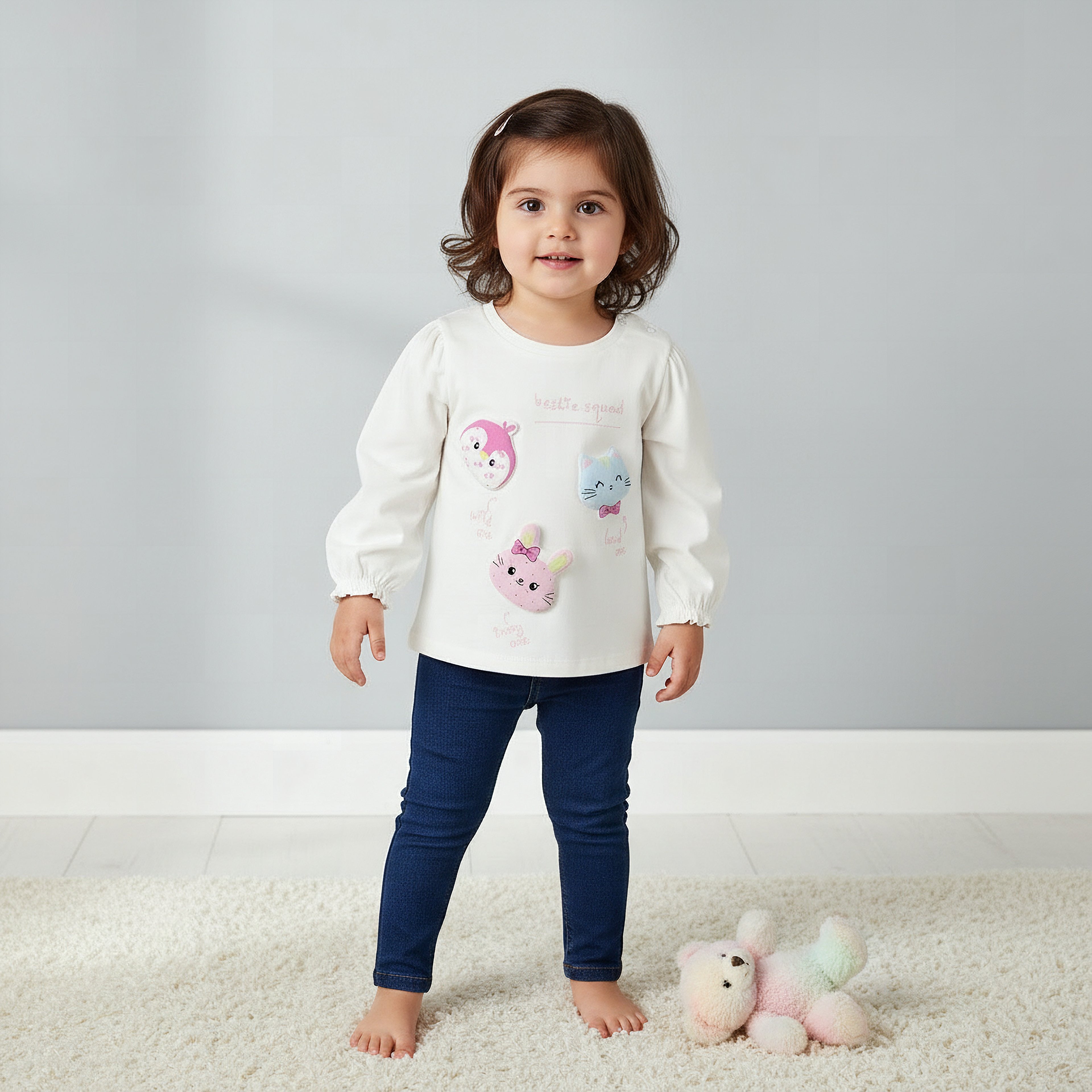 Pack of 2 Juniors Crew Neck Long Sleeves T-shirt with Applique Detail