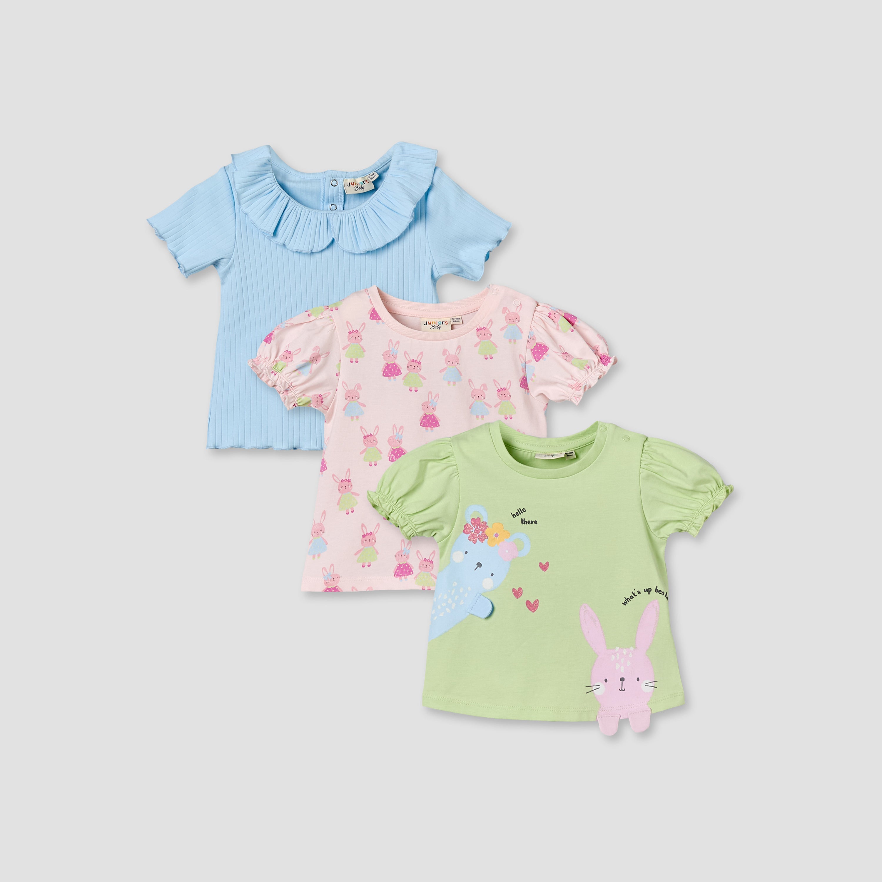 Pack of 3 Juniors Crew Neck Short Sleeves T-shirt with Bunny Print