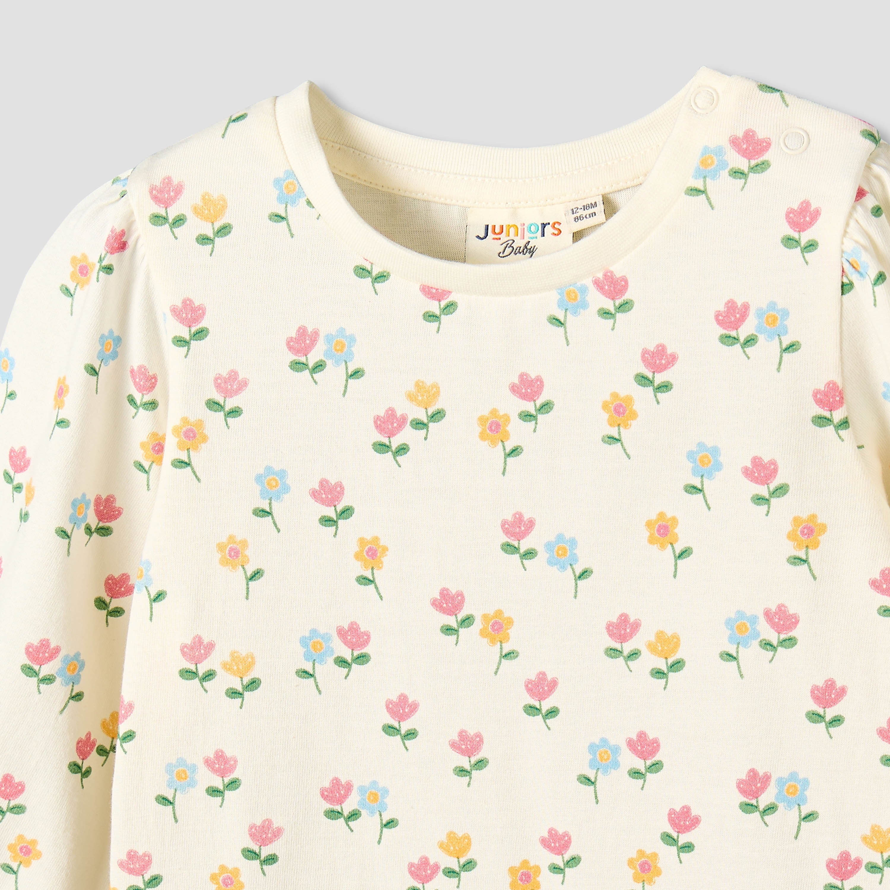 Juniors Crew Neck Long Sleeves T-shirt with Floral Print