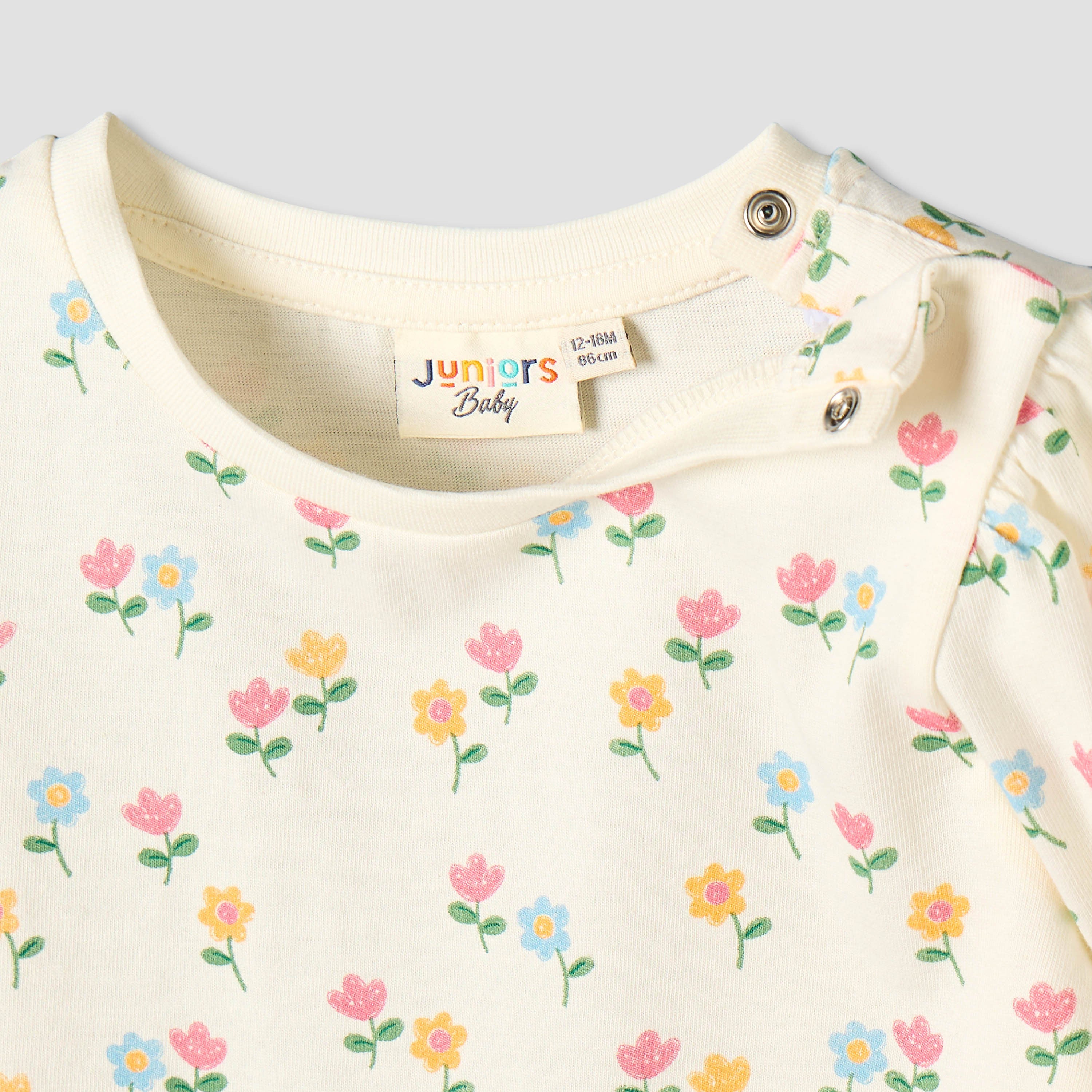 Juniors Crew Neck Long Sleeves T-shirt with Floral Print