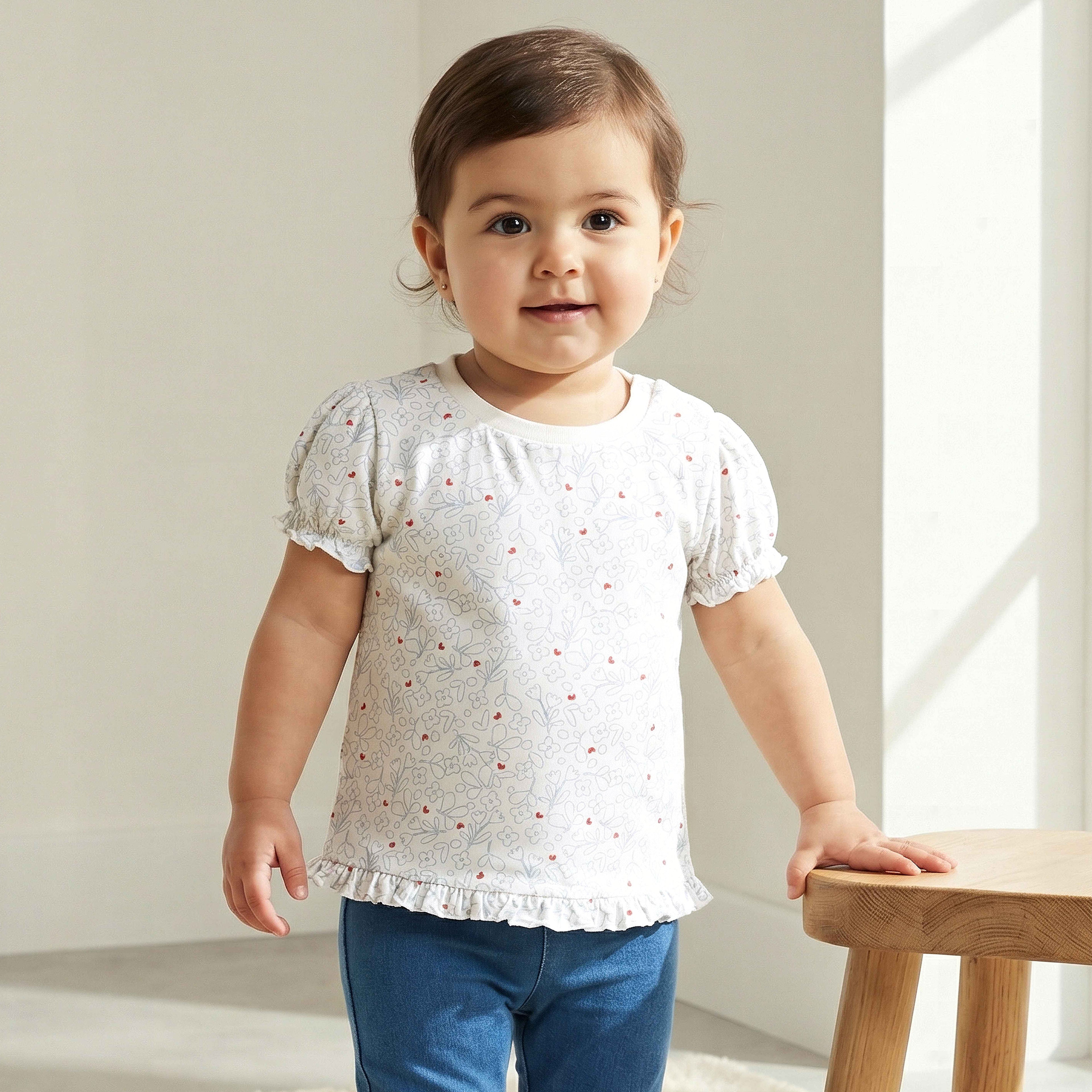 Pack of 2 Juniors Round Neck Short Sleeves T-shirt with Ruffled Hem