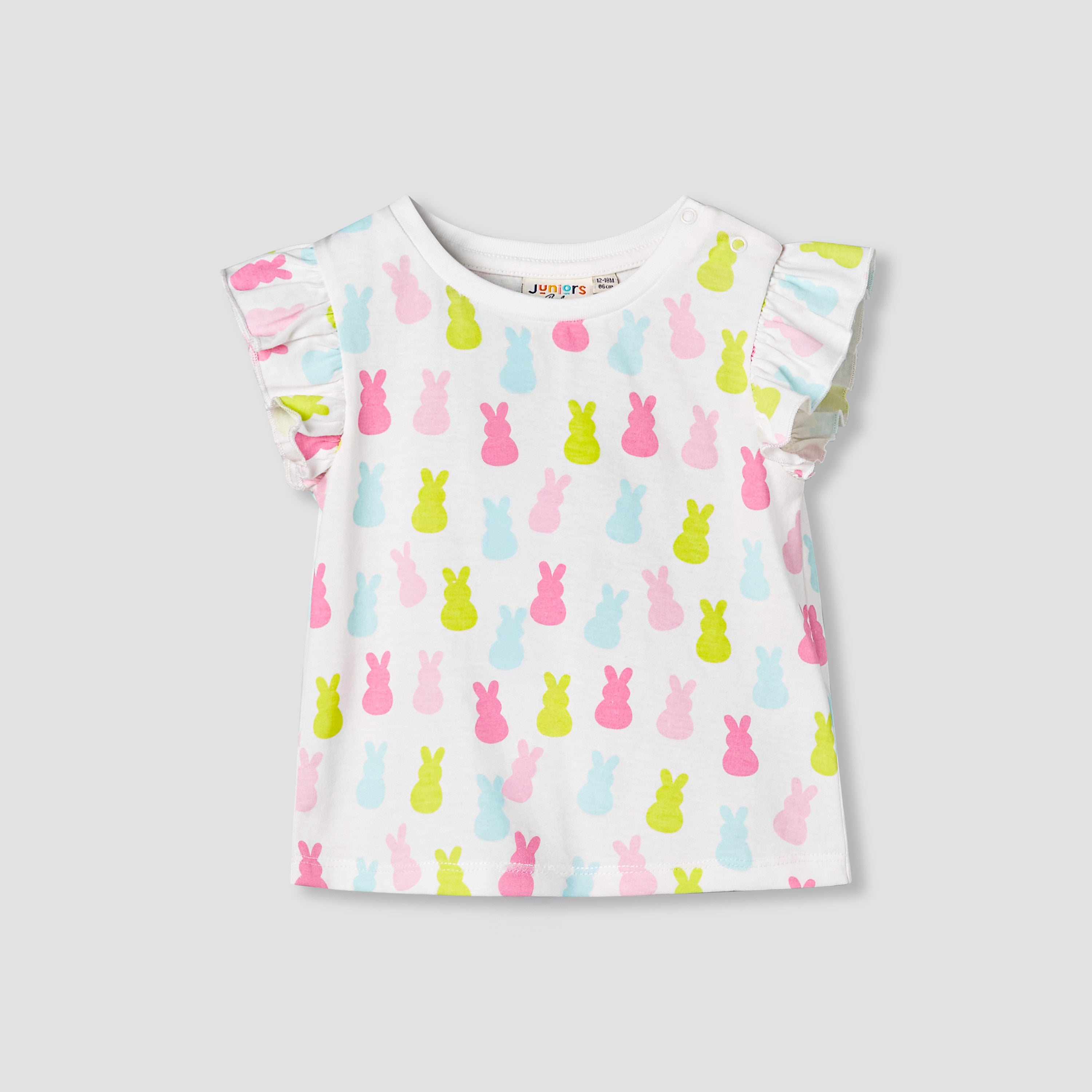 Juniors Round Neck Cap Sleeves T-shirt with Bunny Print