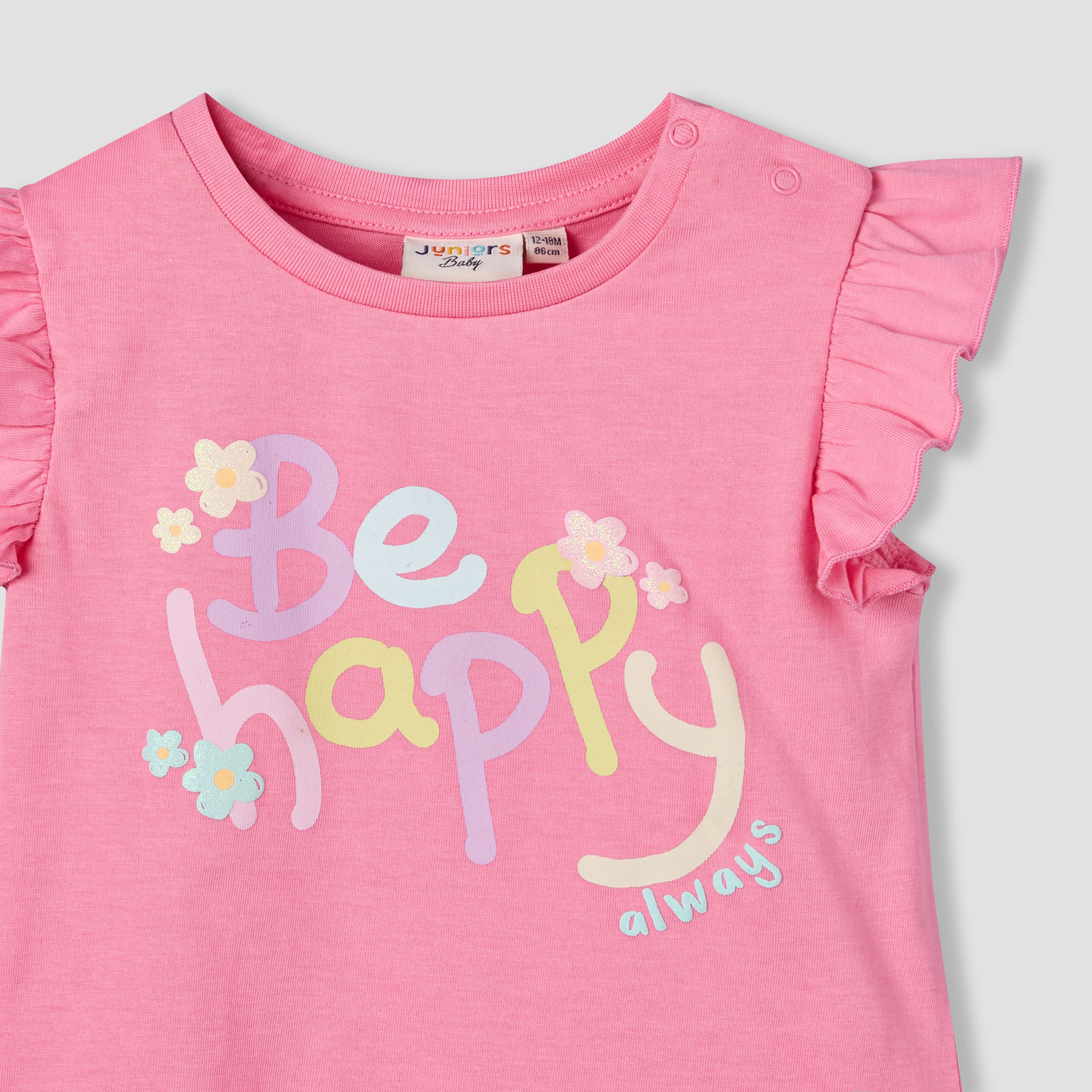 Juniors Round Neck Cap Sleeves T-shirt with Bunny Print