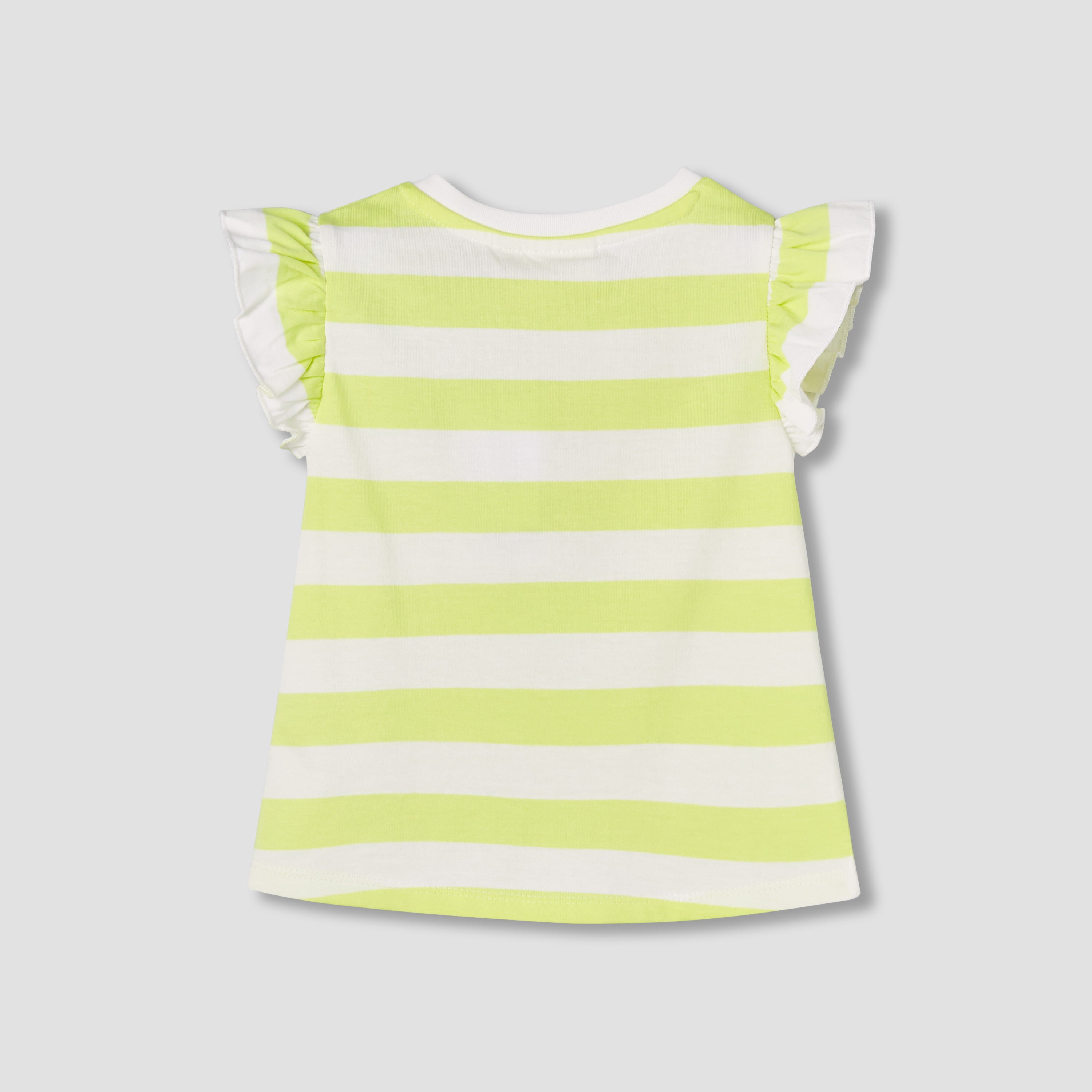 Juniors Crew Neck Short Ruffle Cap Sleeves T-shirt with Stripes