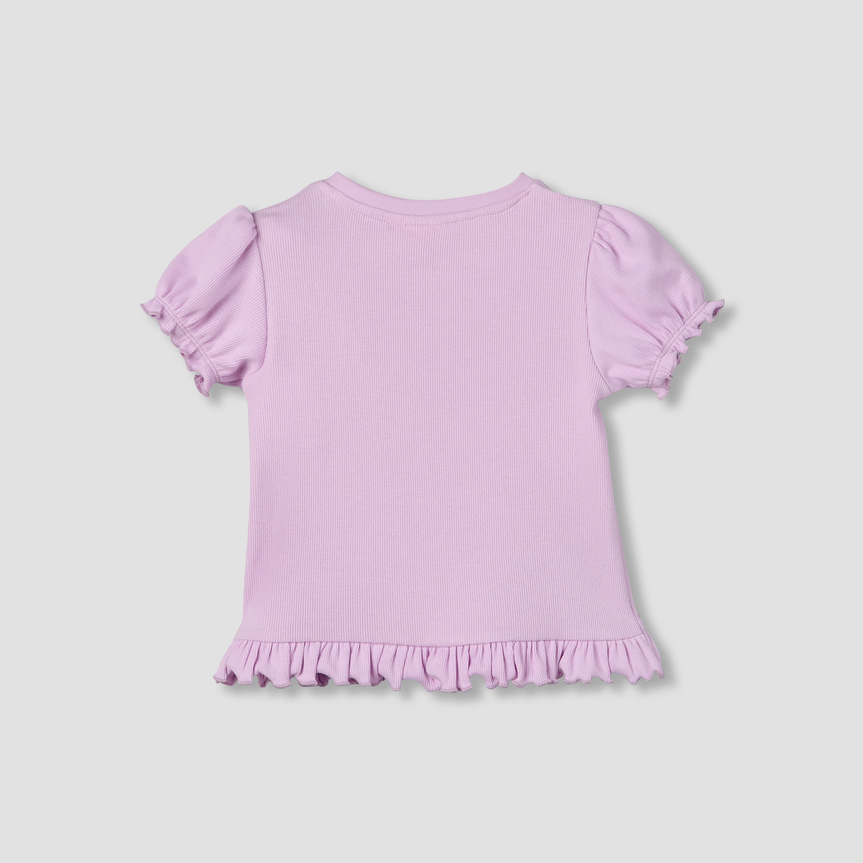 Juniors Crew Neck Short Puff Sleeves T-shirt with Ribbed Texture