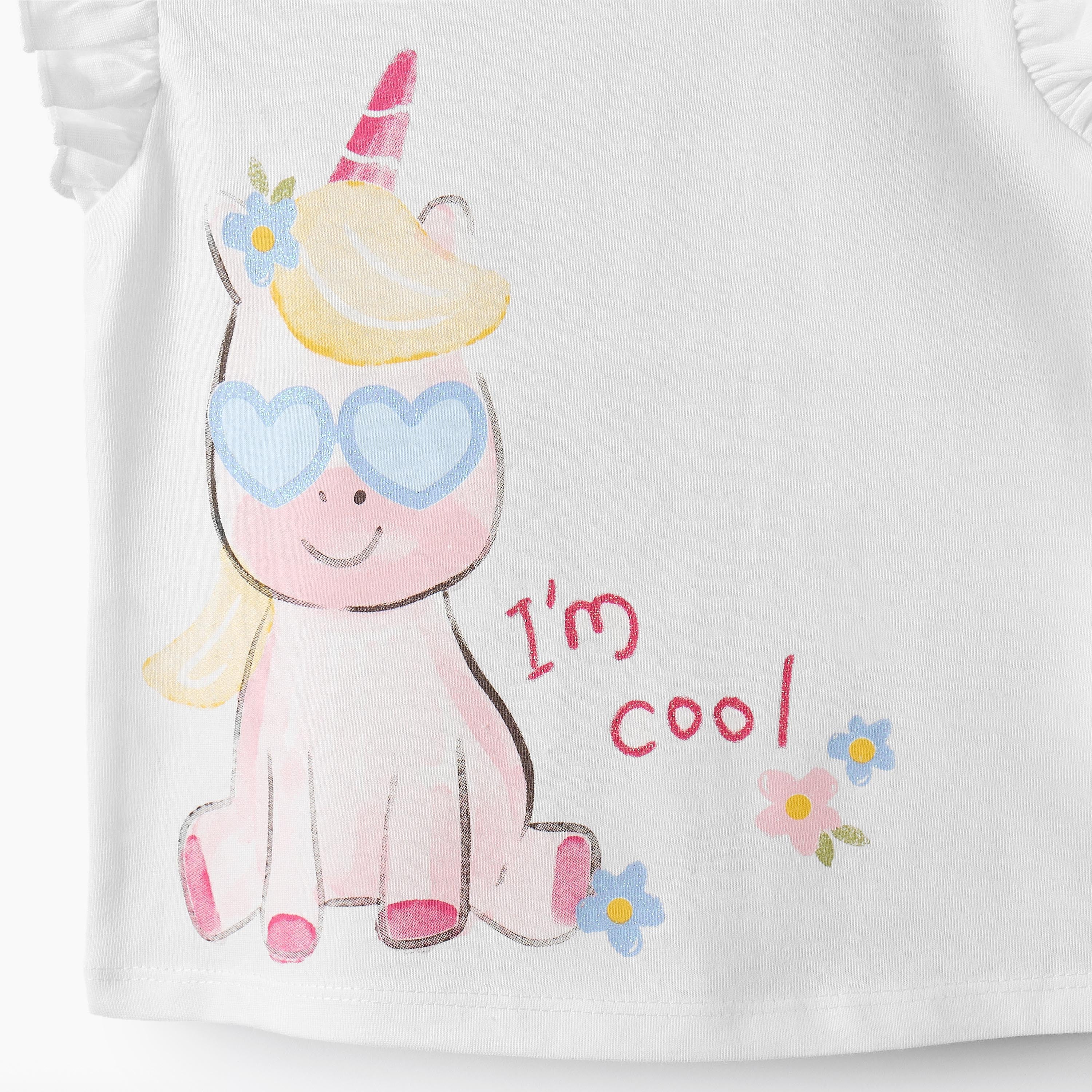 Juniors Round Neck Sleeveless T-shirt with Unicorn Print
