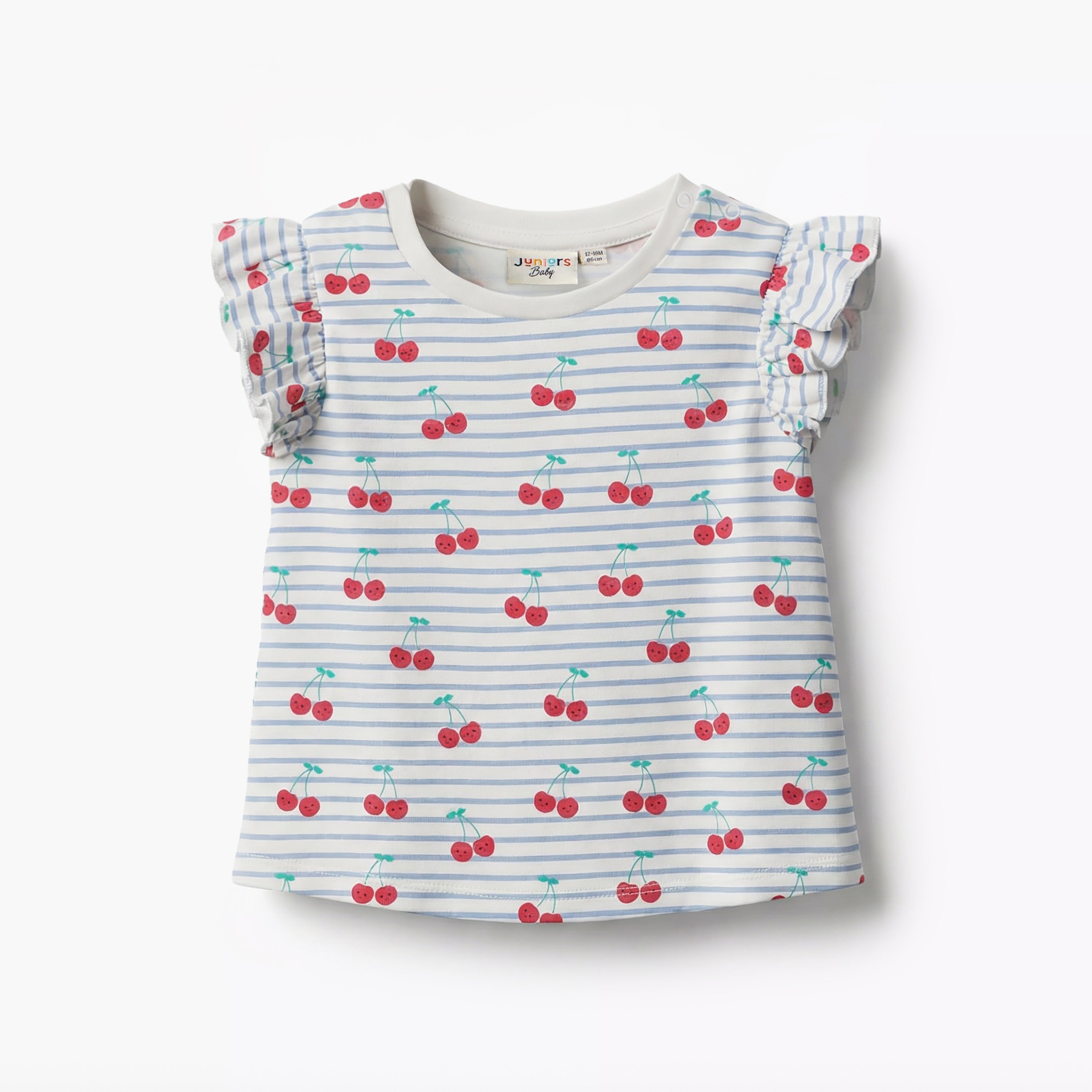 Juniors Crew Neck Sleeveless T-shirt with Cherry Print