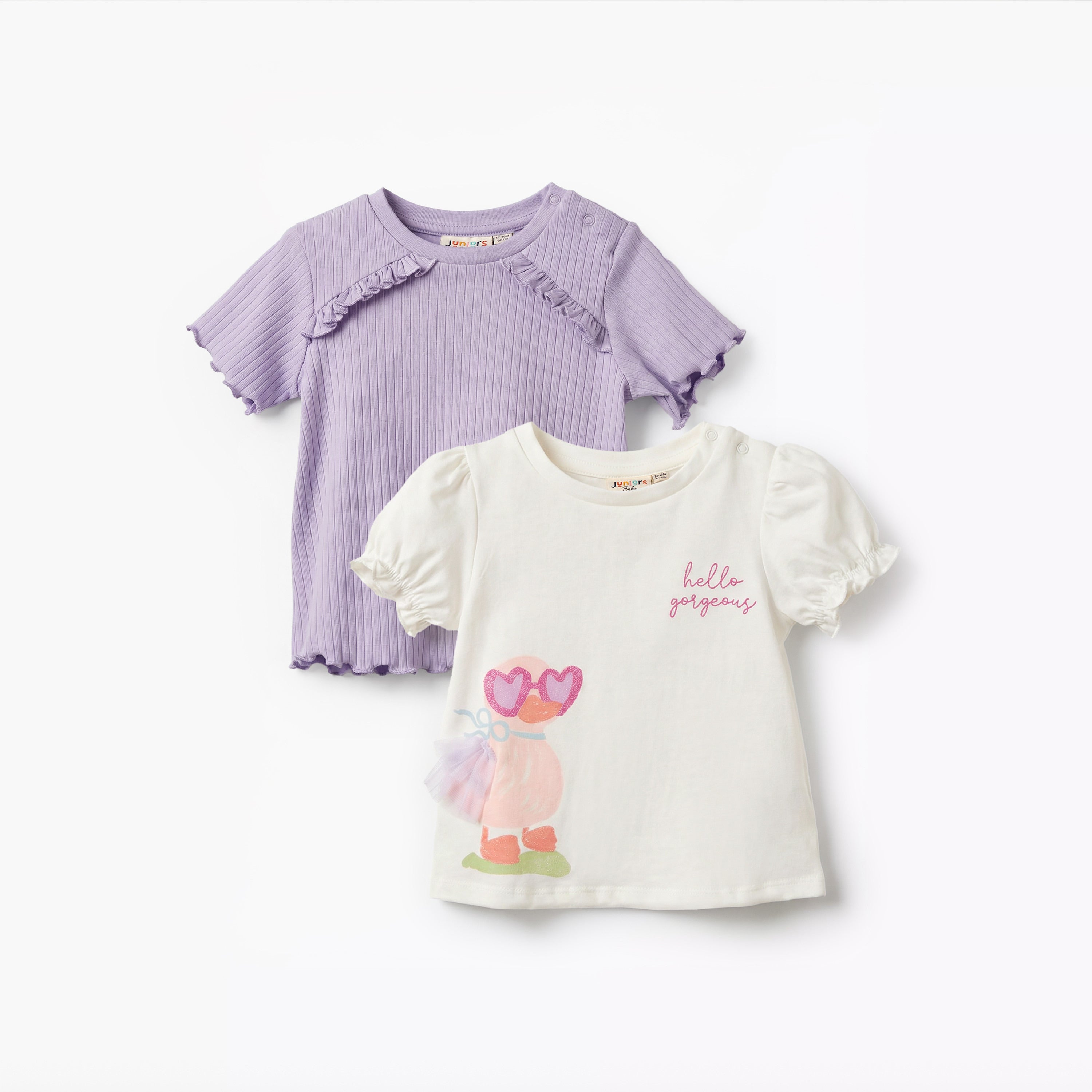 Pack of 2 Juniors Round Neck Short Sleeve T-shirt with Snap Button Closure
