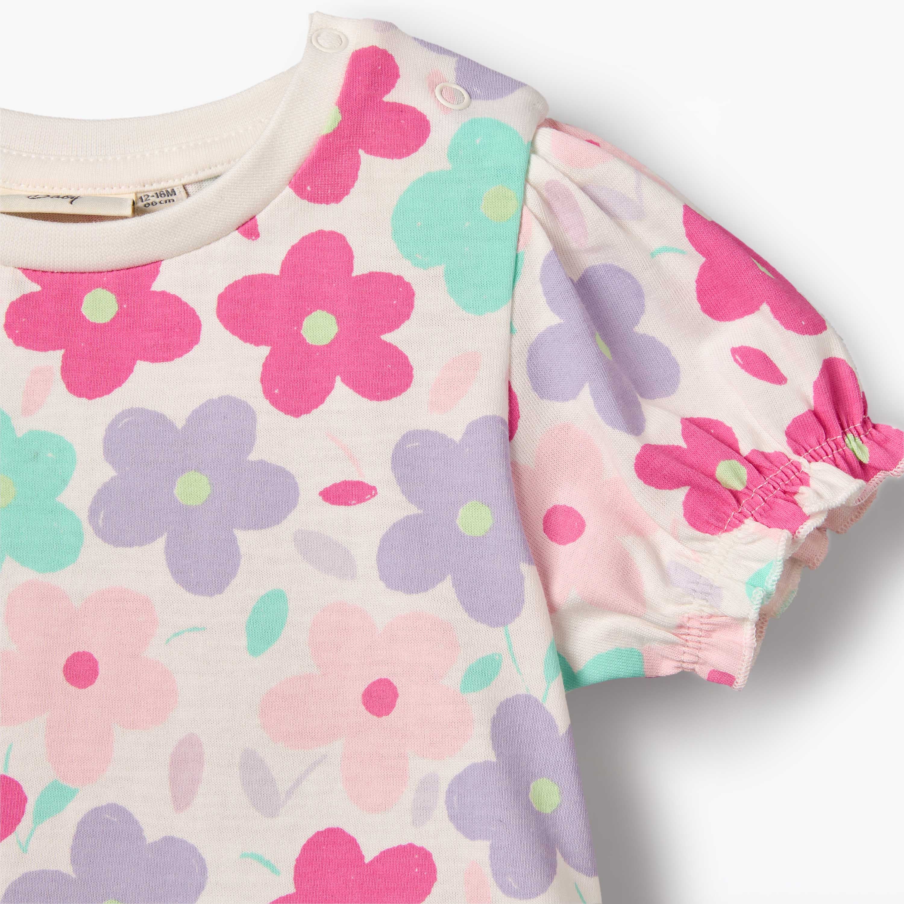 Pack of 2 Juniors Crew Neck Short Sleeve T-shirt with Floral Print