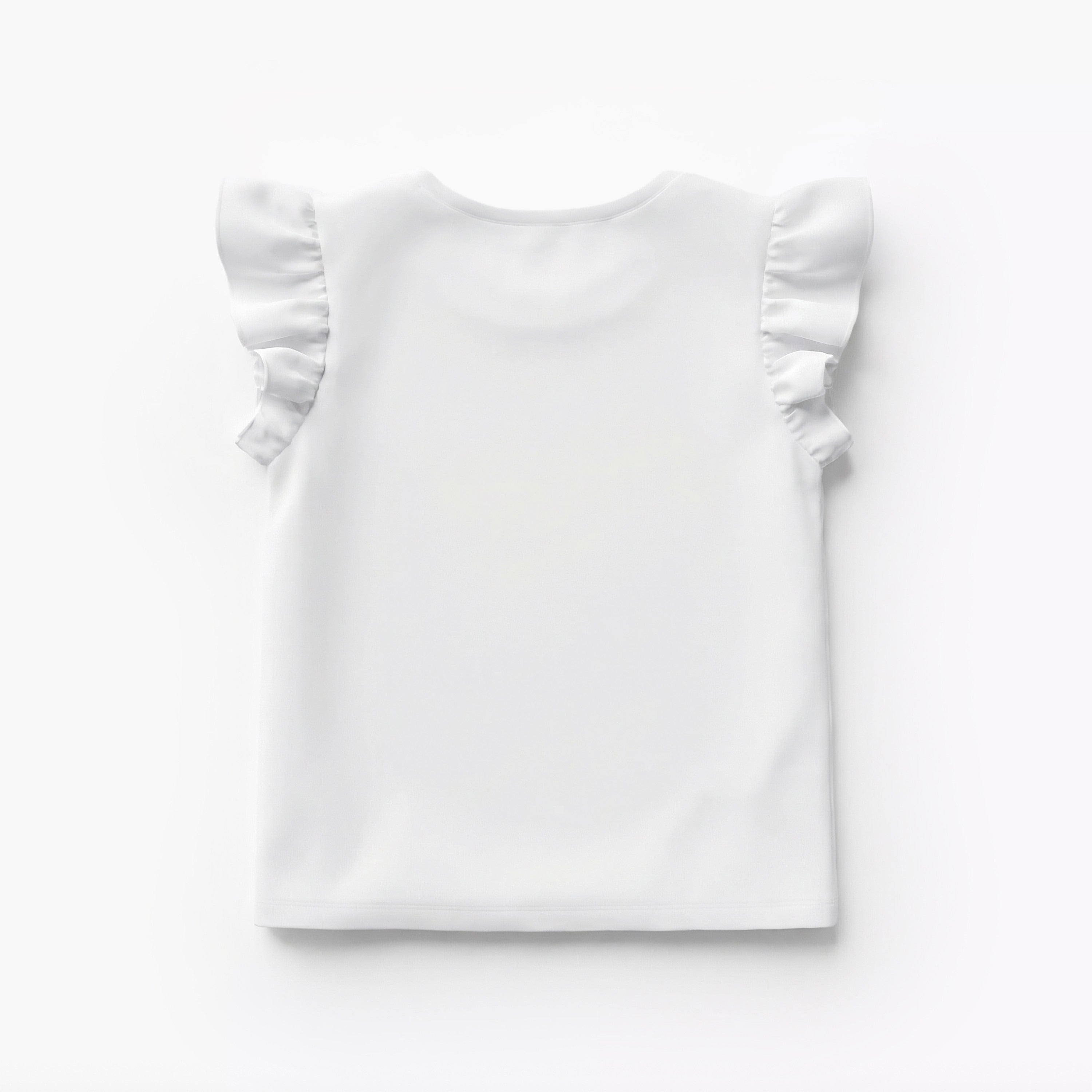 Juniors Round Neck Ruffle Sleeves T-shirt with Unicorn Print
