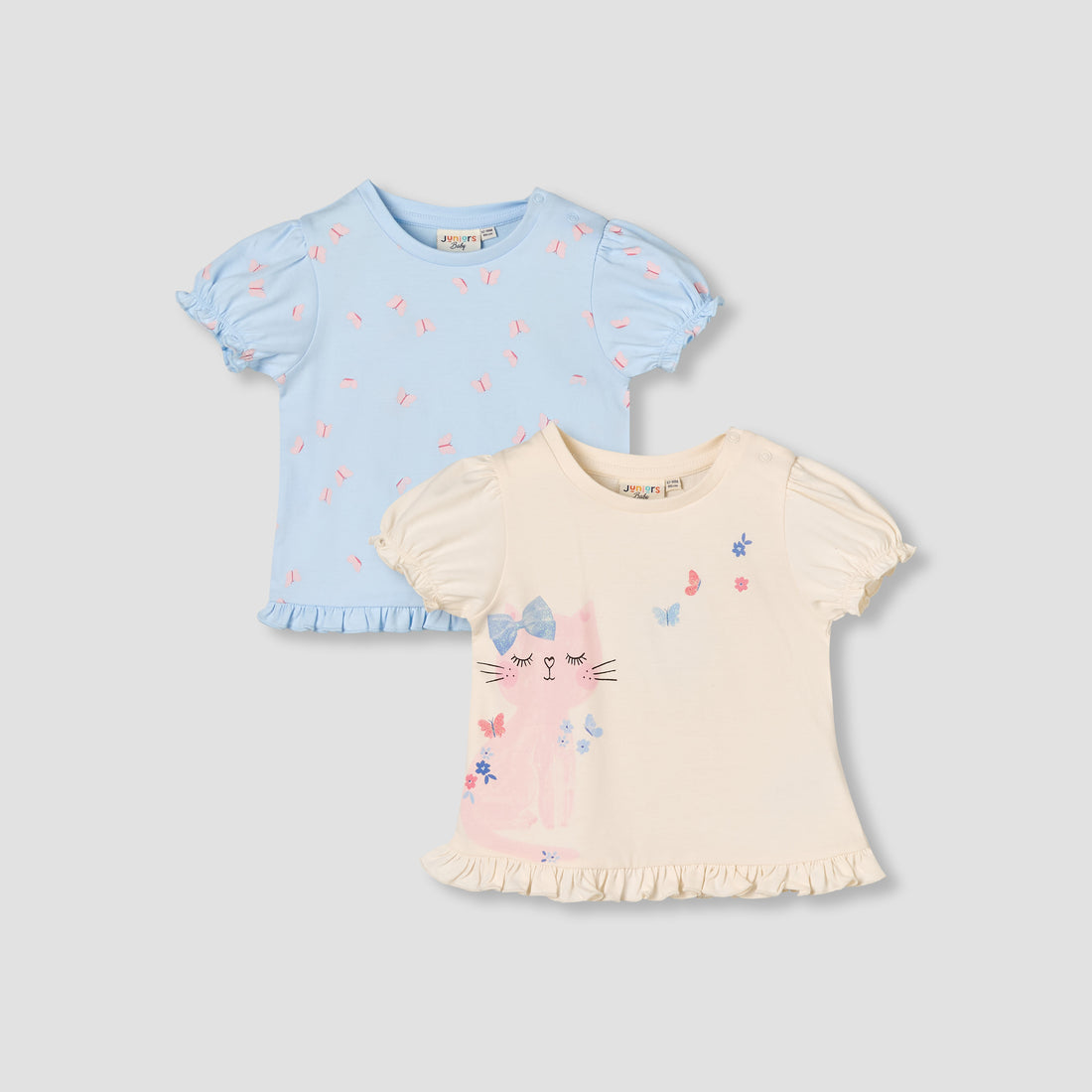 Pack of 2 Juniors Round Neck Short Sleeve T-shirt with Print