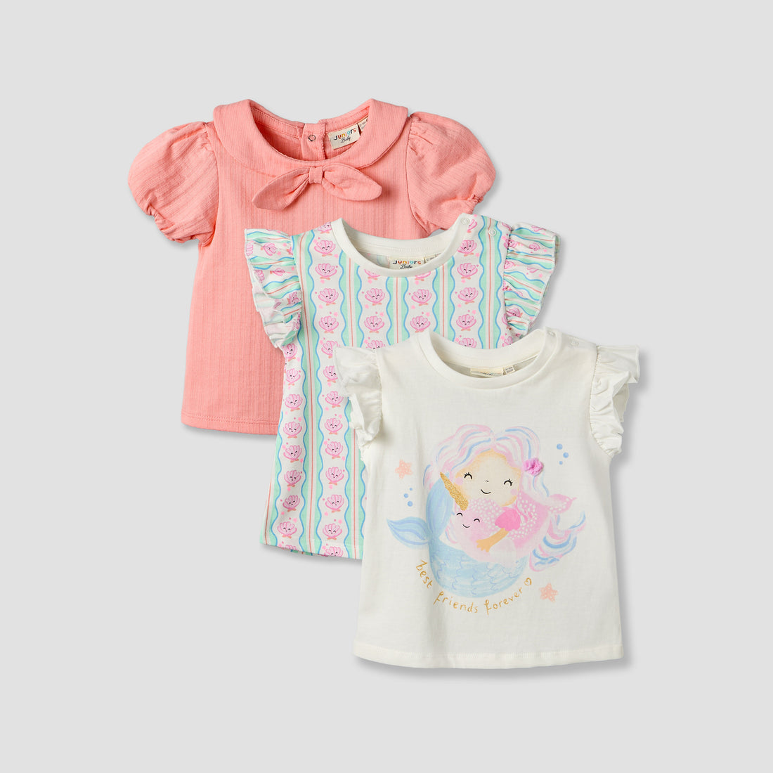 Pack of 3 Juniors Round Neck Short Sleeves T-shirt with Assorted Designs - Multicolour / 12-18 mths