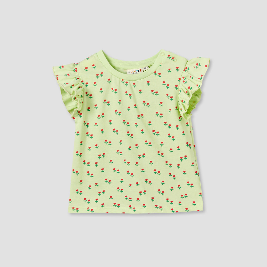 Juniors Round Neck Sleeveless T-shirt with Floral Print - Green / 12-18 mths
