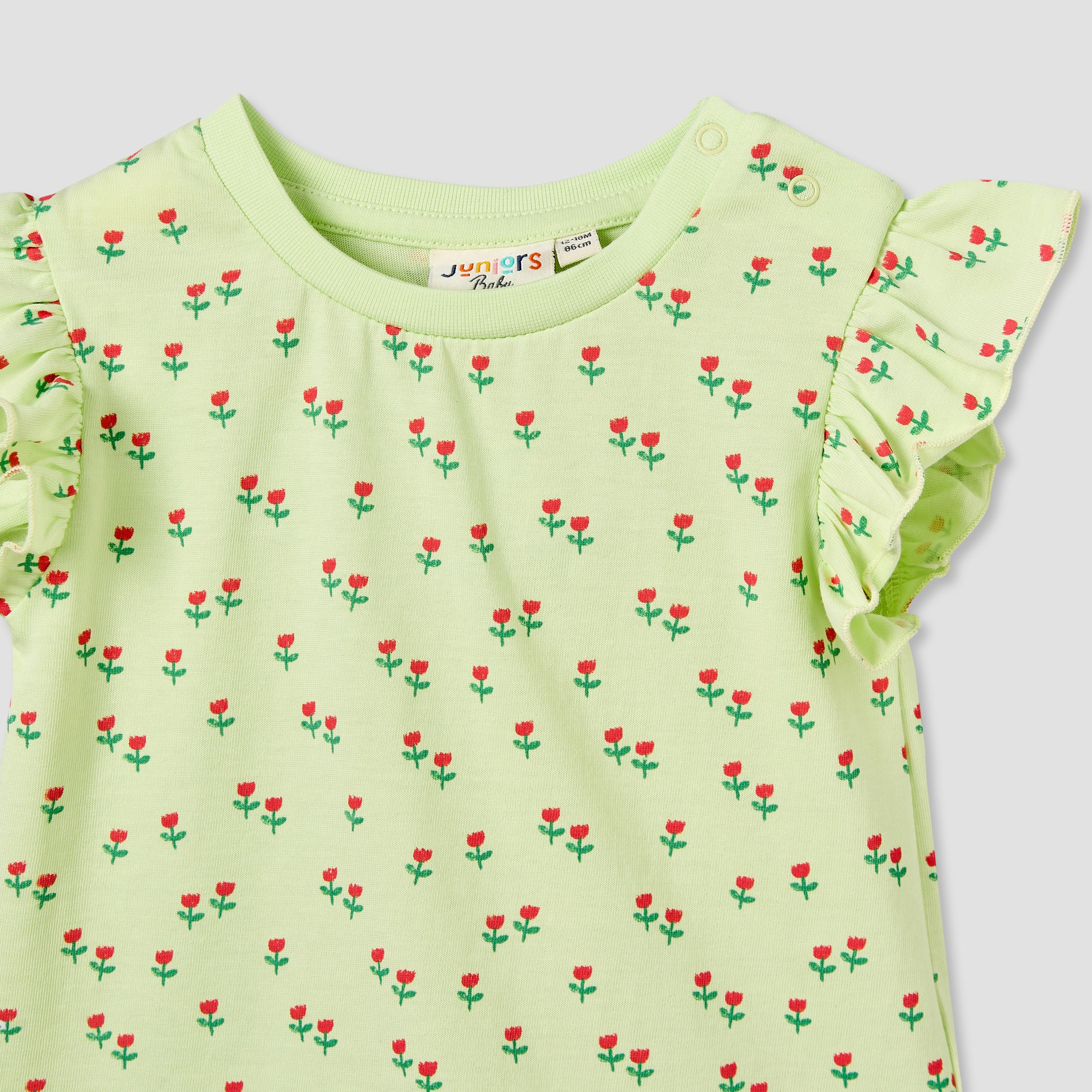 Juniors Round Neck Sleeveless T-shirt with Floral Print