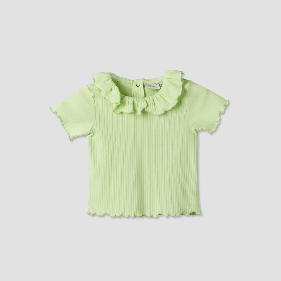 Juniors Round Neck Short Sleeves T-shirt with Ribbed Design - Green / 12-18 mths
