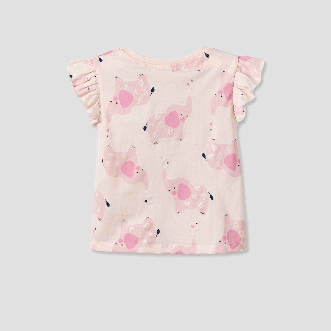 Juniors Round Neck Short Sleeves T-shirt with Elephant Print