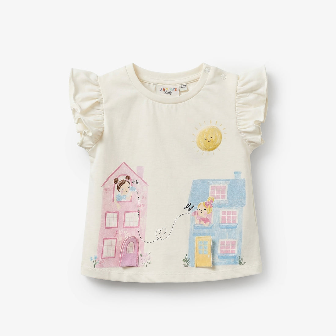 Juniors Crew Neck Cap Sleeves T-shirt with Graphic Print - Cream / 12-18 mths