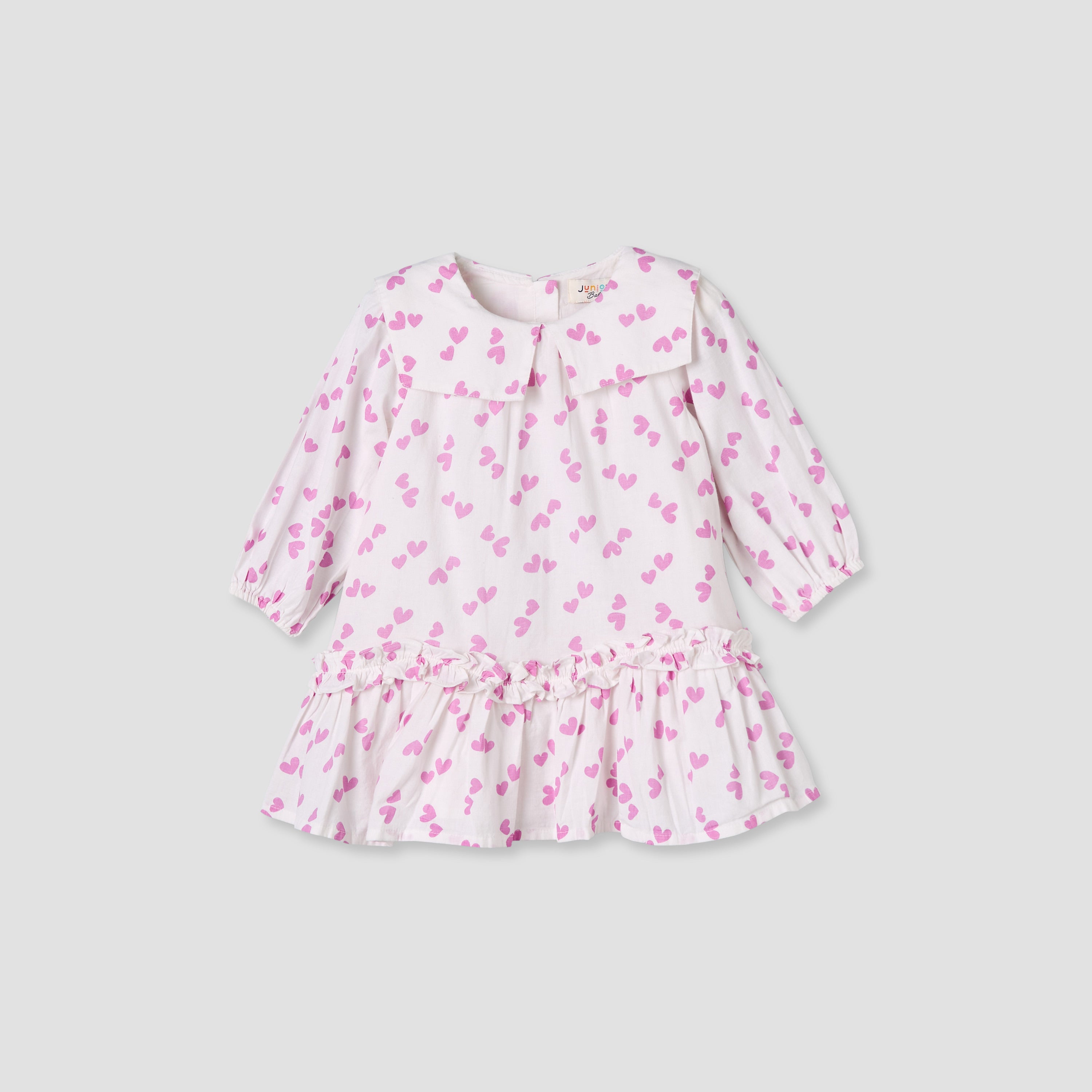 Juniors Sailor Collar Long Sleeves Drop Waist Dress with Checked Floral Design