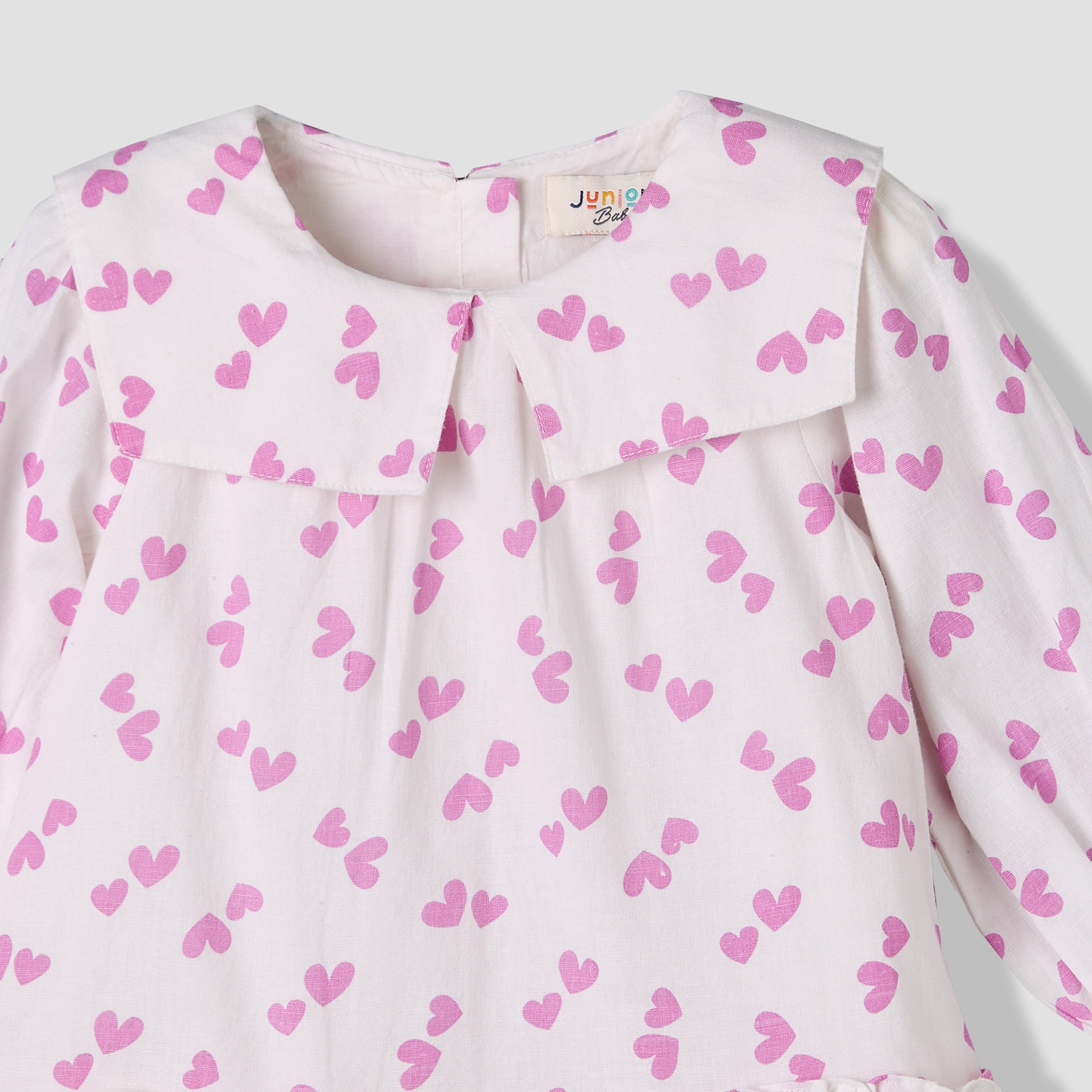 Juniors Sailor Collar Long Sleeves Drop Waist Dress with Checked Floral Design