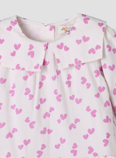 Juniors Sailor Collar Long Sleeves Drop Waist Dress with Checked Floral Design-baby-girls-clothing-dressesandjumpsuits-image-4