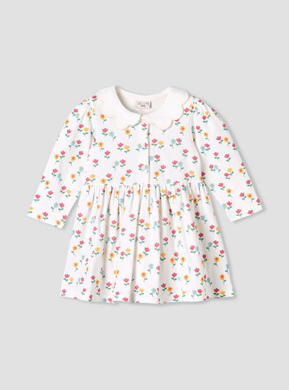 Juniors Scallop Round Neck Long Sleeves Dress with Floral Print-baby-girls-clothing-dressesandjumpsuits-image-2