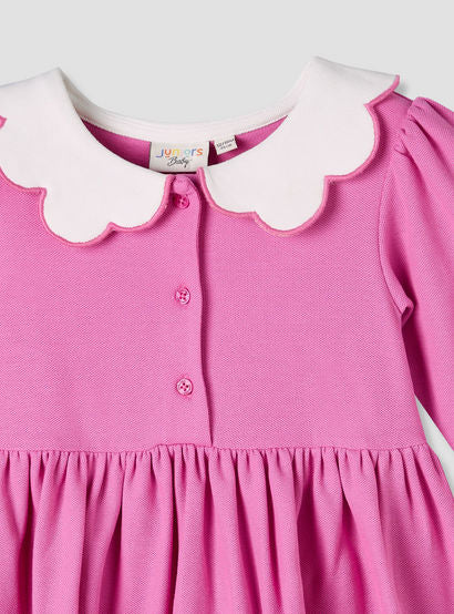 Junior Scallop Neck Long Sleeves A-line Dress with Gathered Detail-baby-girls-clothing-dressesandjumpsuits-image-4