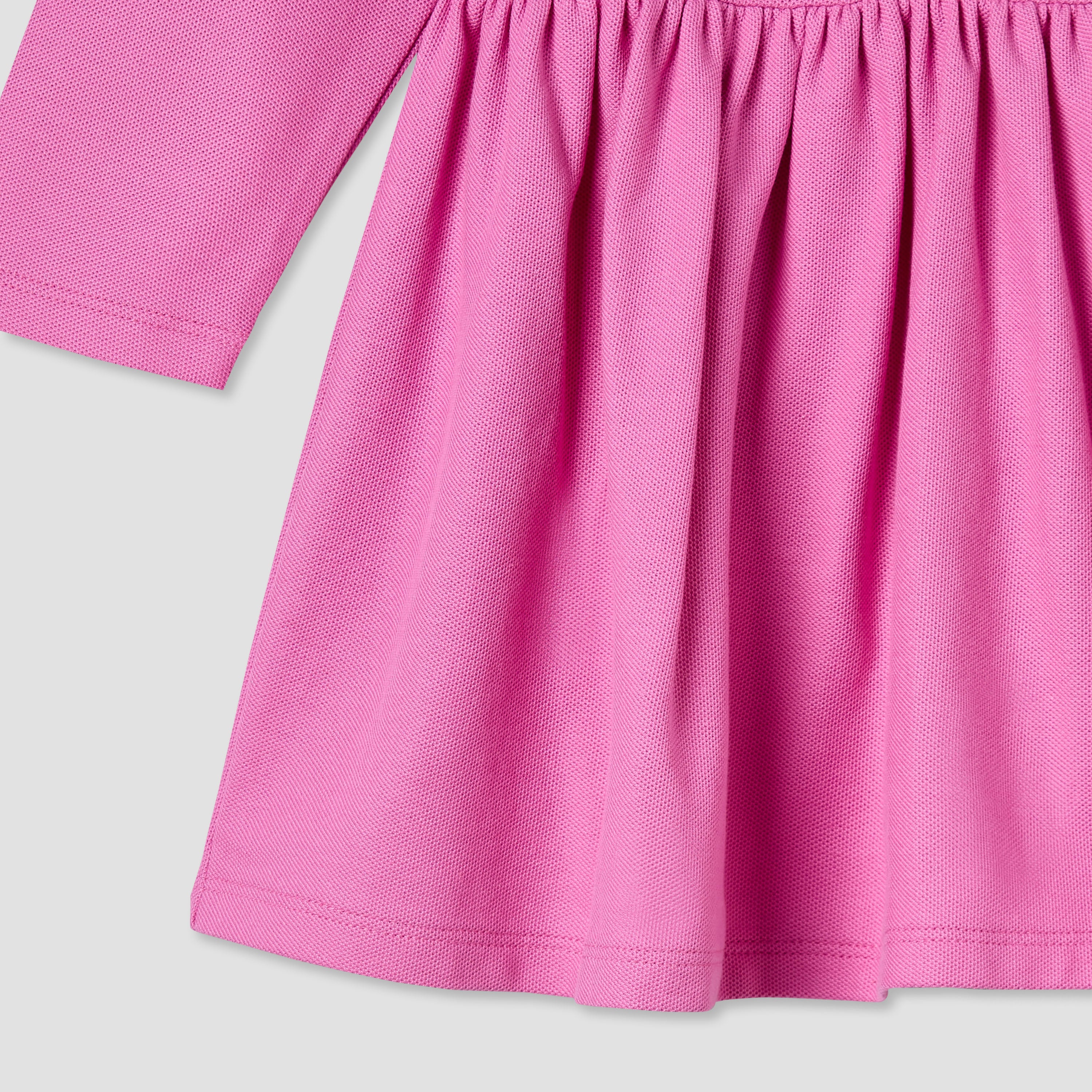 Junior Scallop Neck Long Sleeves A-line Dress with Gathered Detail