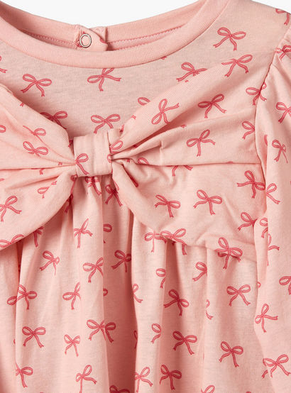 Juniors Round Neck Long Sleeves A-line Dress with Bow Print-baby-girls-clothing-dressesandjumpsuits-image-4