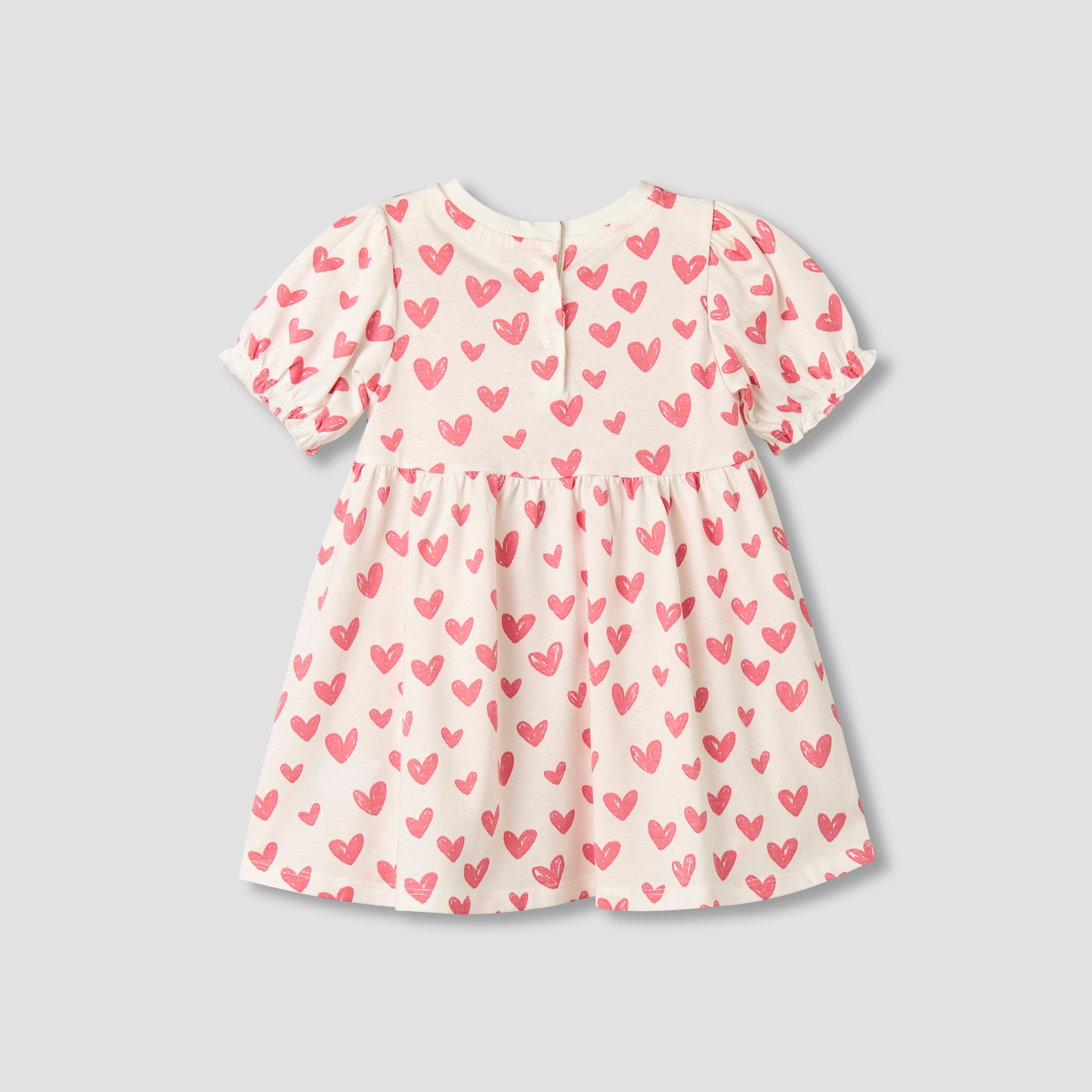 Juniors Round Neck Short Sleeves A-line Dress with Heart Print