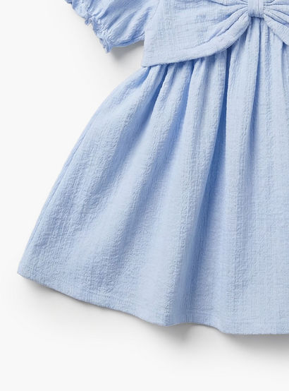 Juniors Round Neck Short Sleeve Dress with Bow Accent-baby-girls-clothing-dressesandjumpsuits-image-5