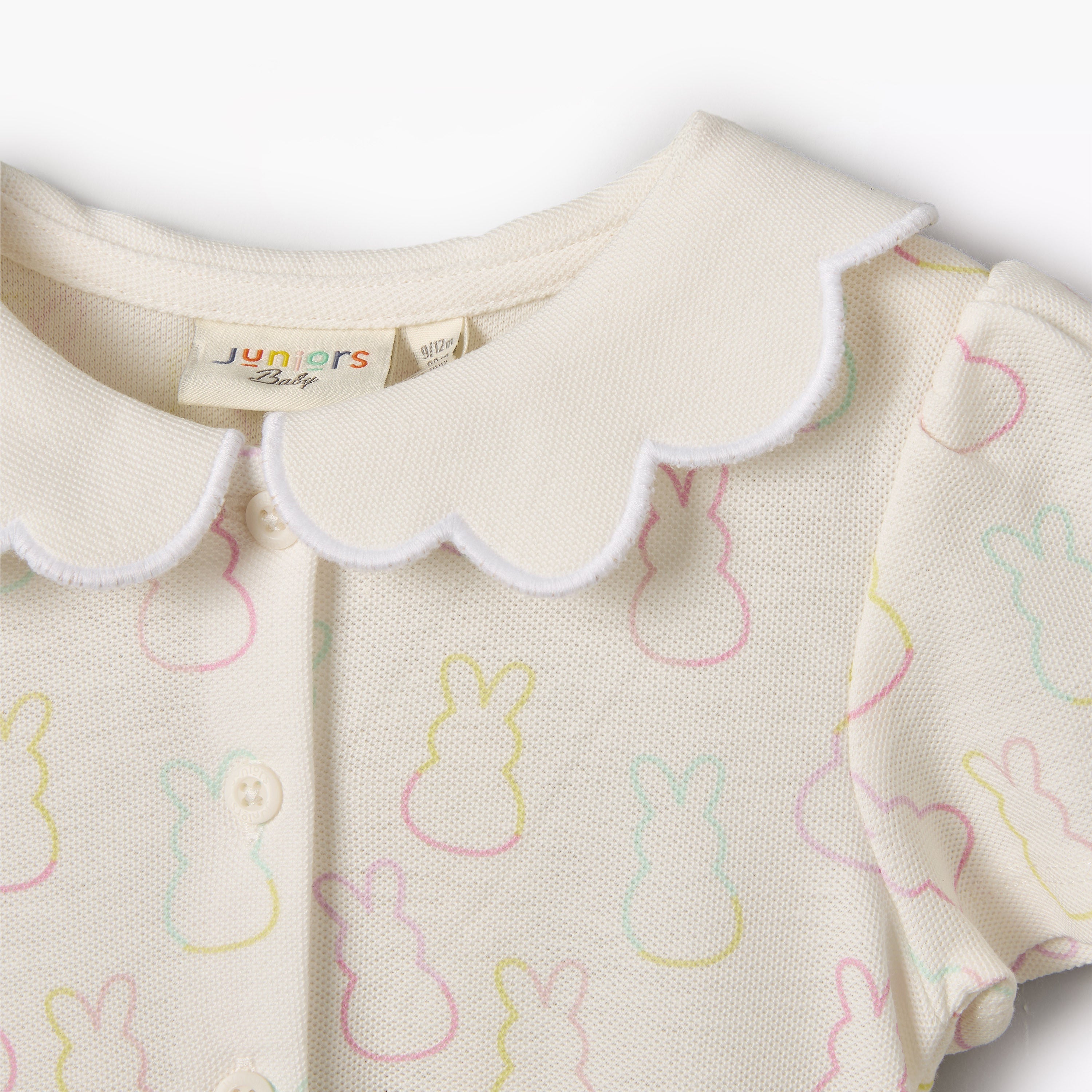 Juniors Collared Short Sleeves Dress with Bunny Print