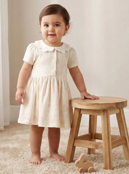 Juniors Collared Short Sleeves Dress with Bunny Print-baby-girls-clothing-dressesandjumpsuits-image-1
