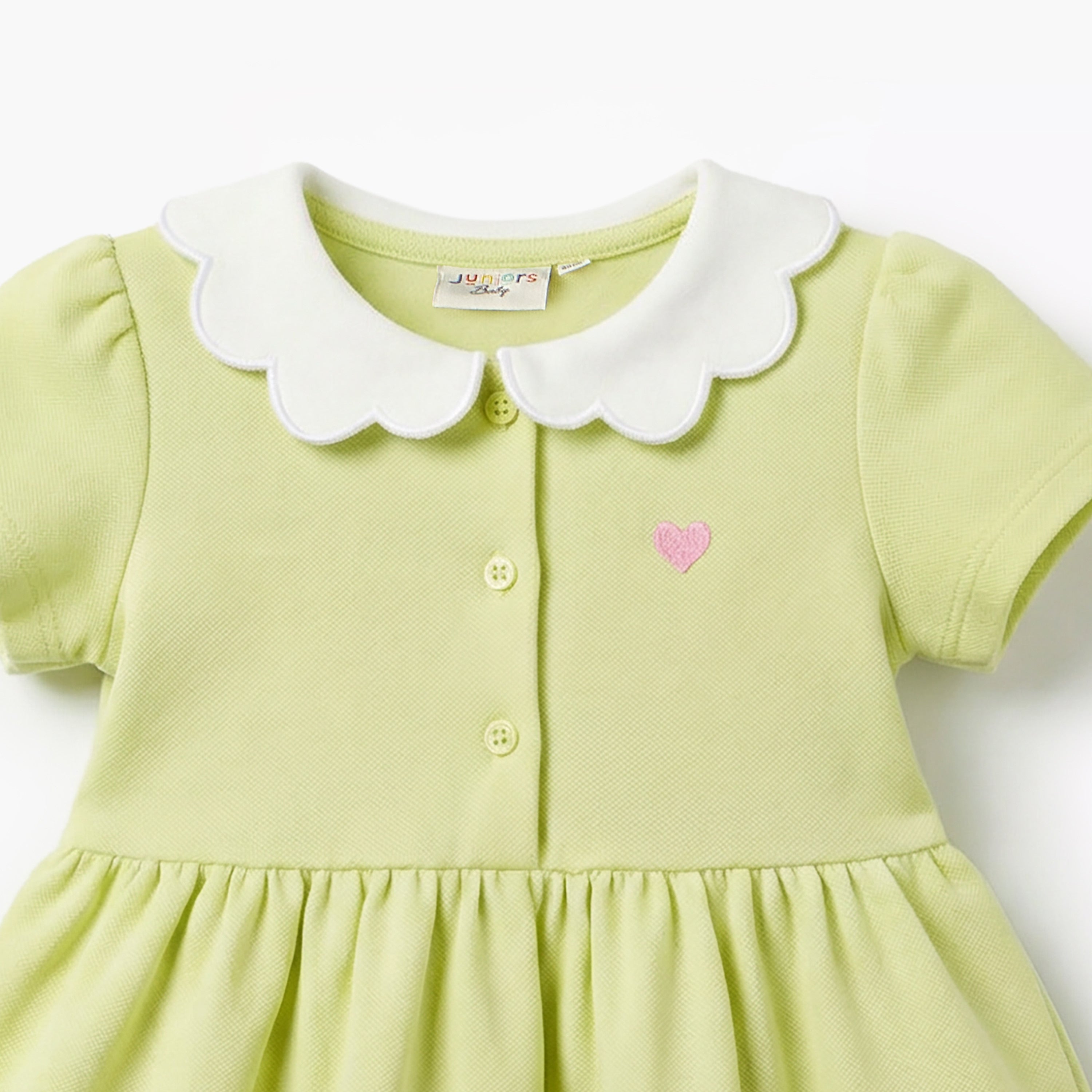 Juniors Scalloped Collar Short Sleeves A-line Dress with Heart Embroidery