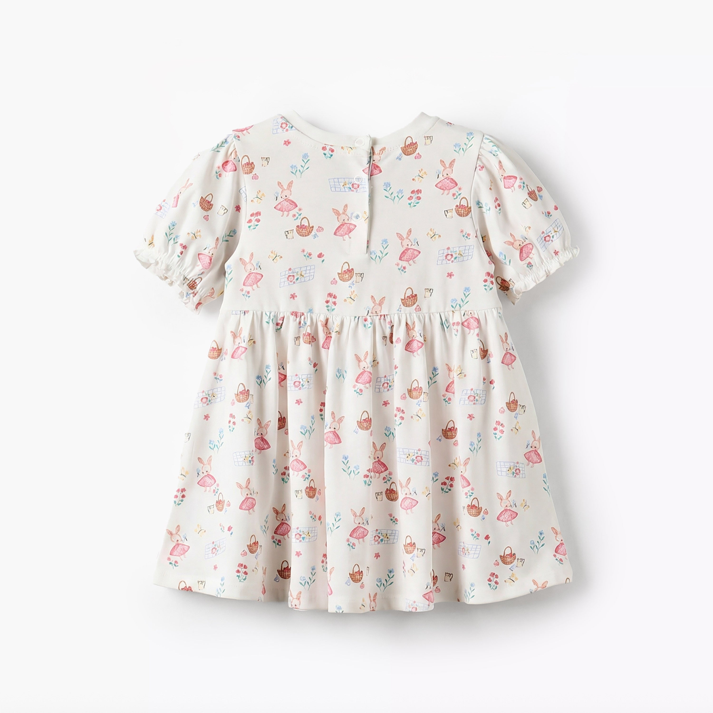 Juniors Round Neck Short Sleeves A-line Dress with Bunny Print