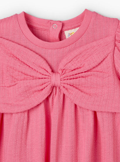 Juniors Round Neck Short Sleeve Dress with Bow Accent-baby-girls-clothing-dressesandjumpsuits-image-4