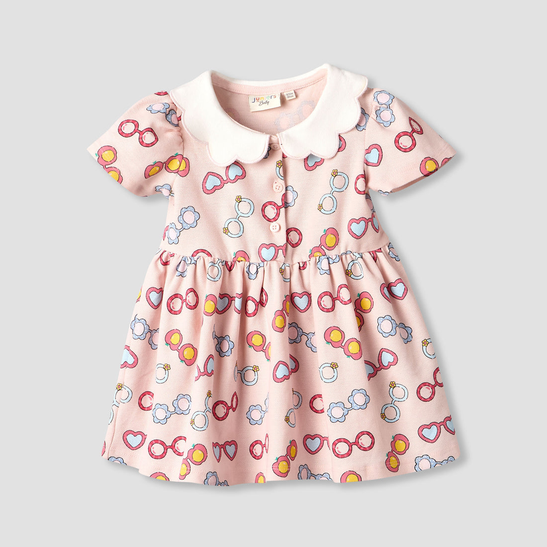 Juniors Peter Pan Collar Short Sleeves A-line Dress with Heart Print