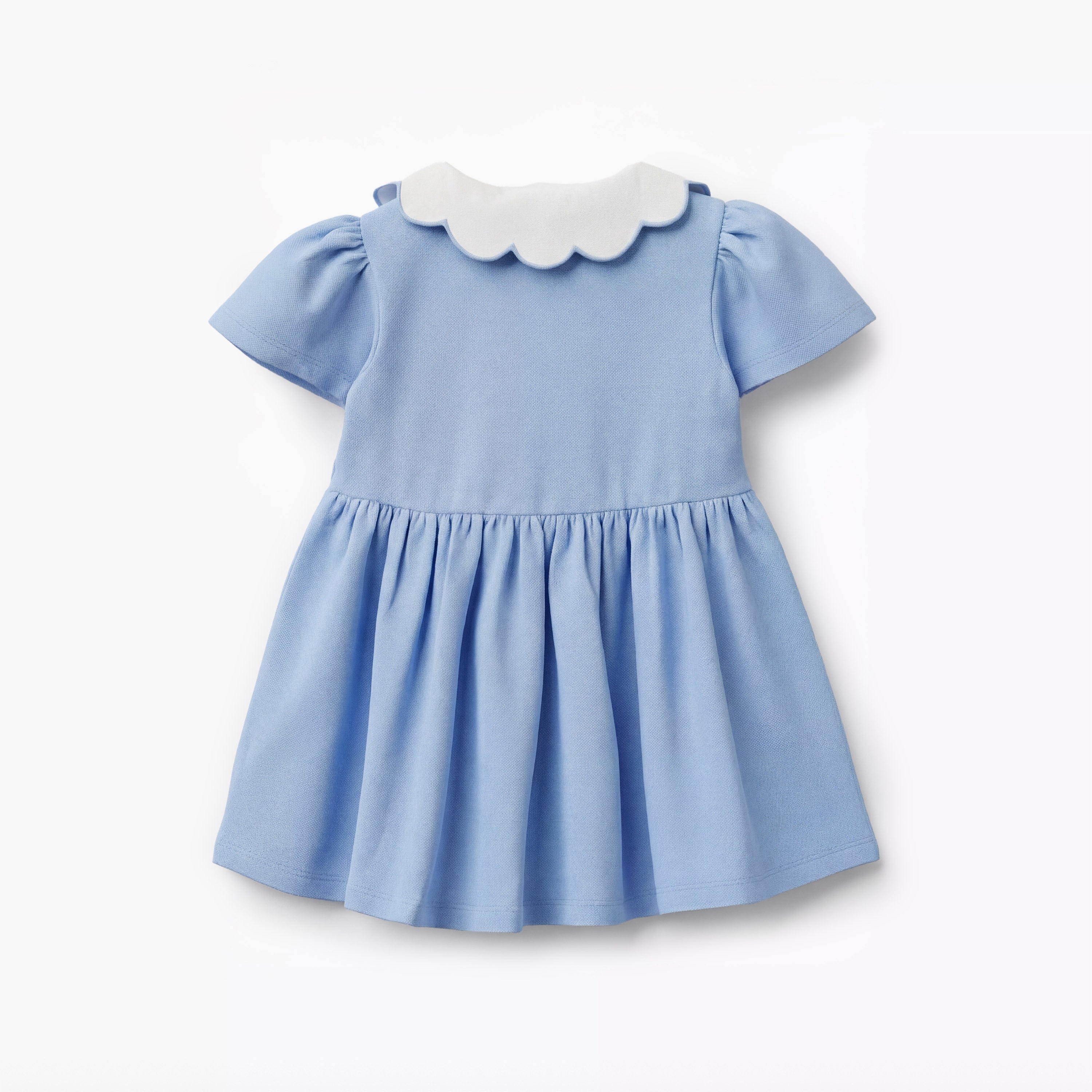Juniors Scallop Collar Short Sleeves A-line Dress with Heart Embroidery