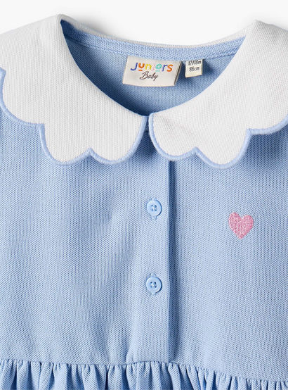 Juniors Scallop Collar Short Sleeves A-line Dress with Heart Embroidery-baby-girls-clothing-dressesandjumpsuits-image-4