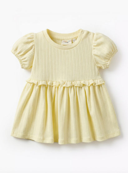 Juniors Round Neck Short Sleeves A-line Dress with Ruffle Detail-baby-girls-clothing-dressesandjumpsuits-image-2