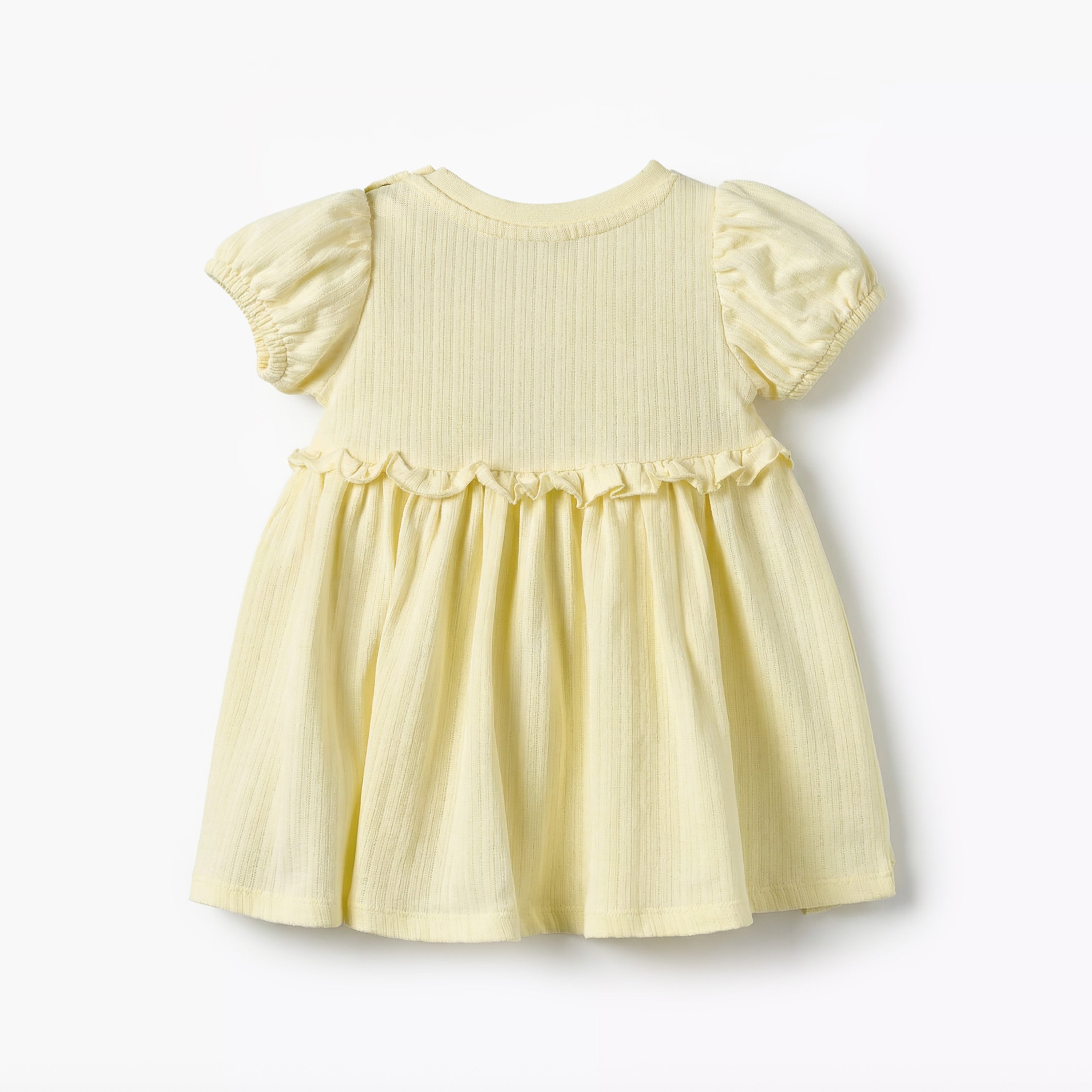 Juniors Round Neck Short Sleeves A-line Dress with Ruffle Detail