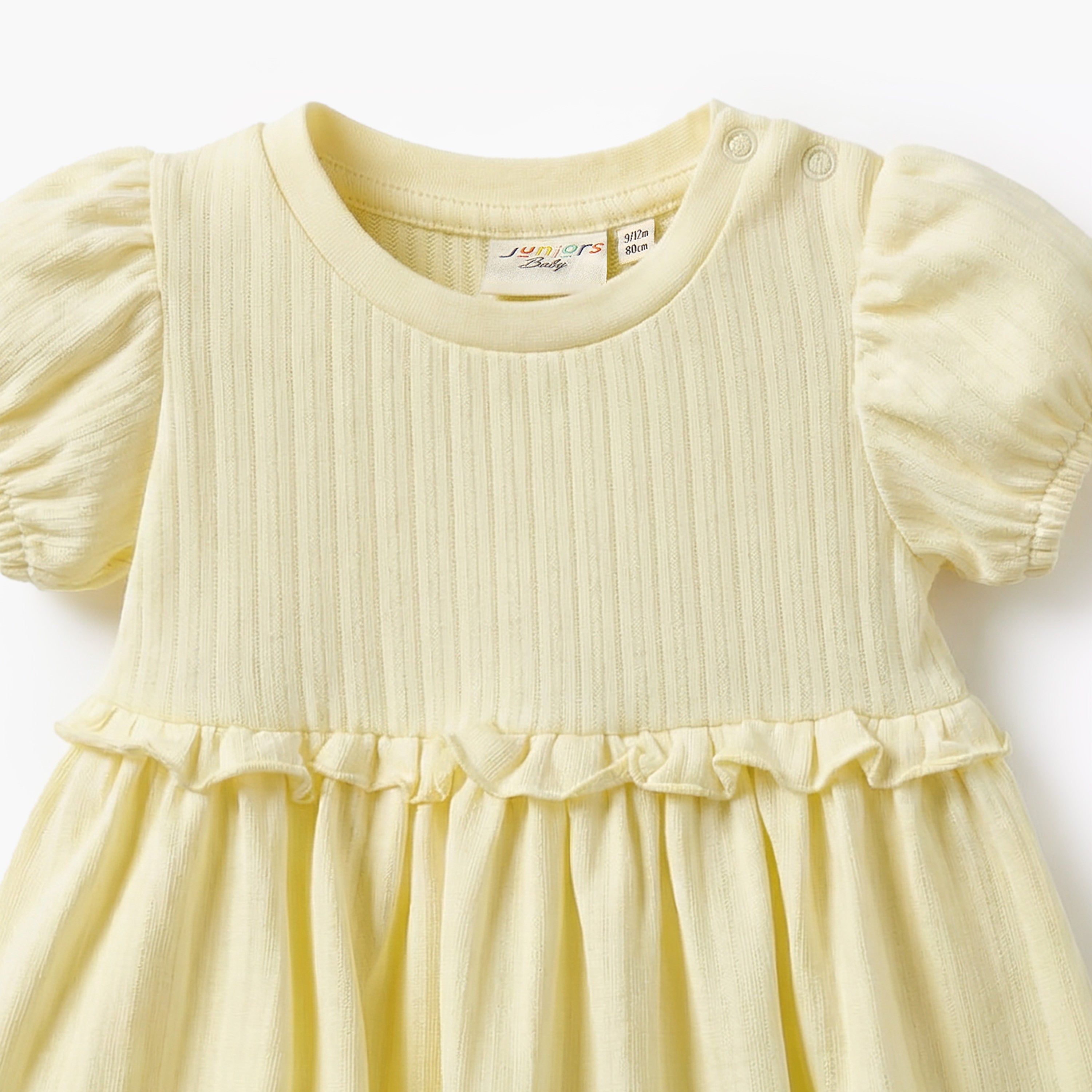 Juniors Round Neck Short Sleeves A-line Dress with Ruffle Detail