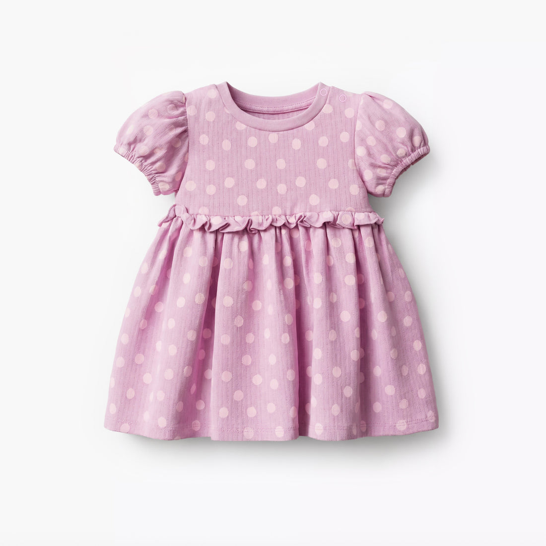 Juniors Round Neck Short Sleeves A-line Dress with Polka Dot Print - Purple / 12-18 mths