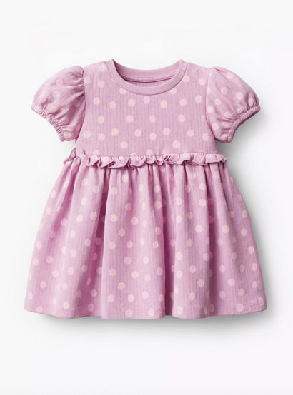 Juniors Round Neck Short Sleeves A-line Dress with Polka Dot Print-baby-girls-clothing-dressesandjumpsuits-image-2