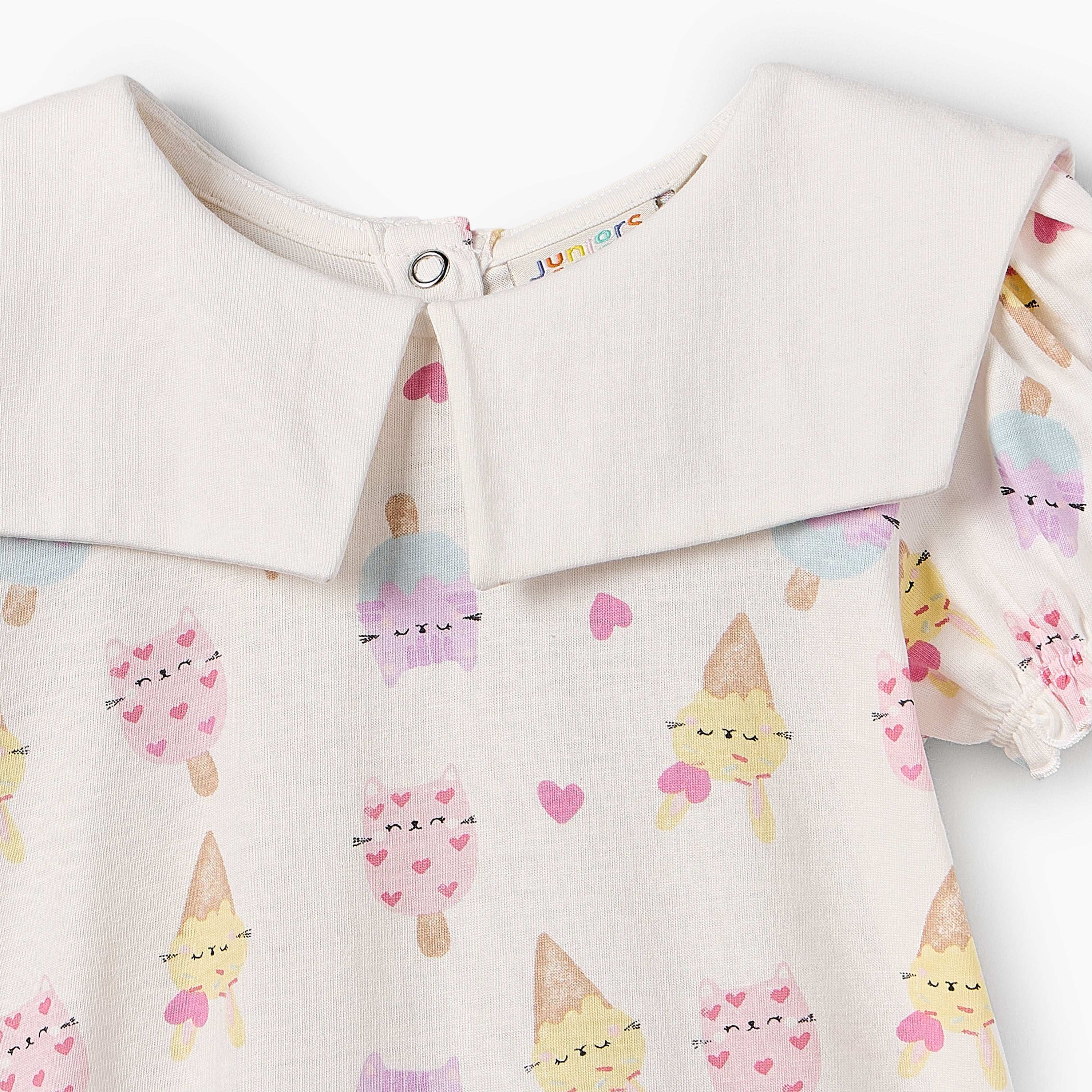 Pack of 2 Juniors Short Sleeves Drop Waist Dress with Ice Cream Print