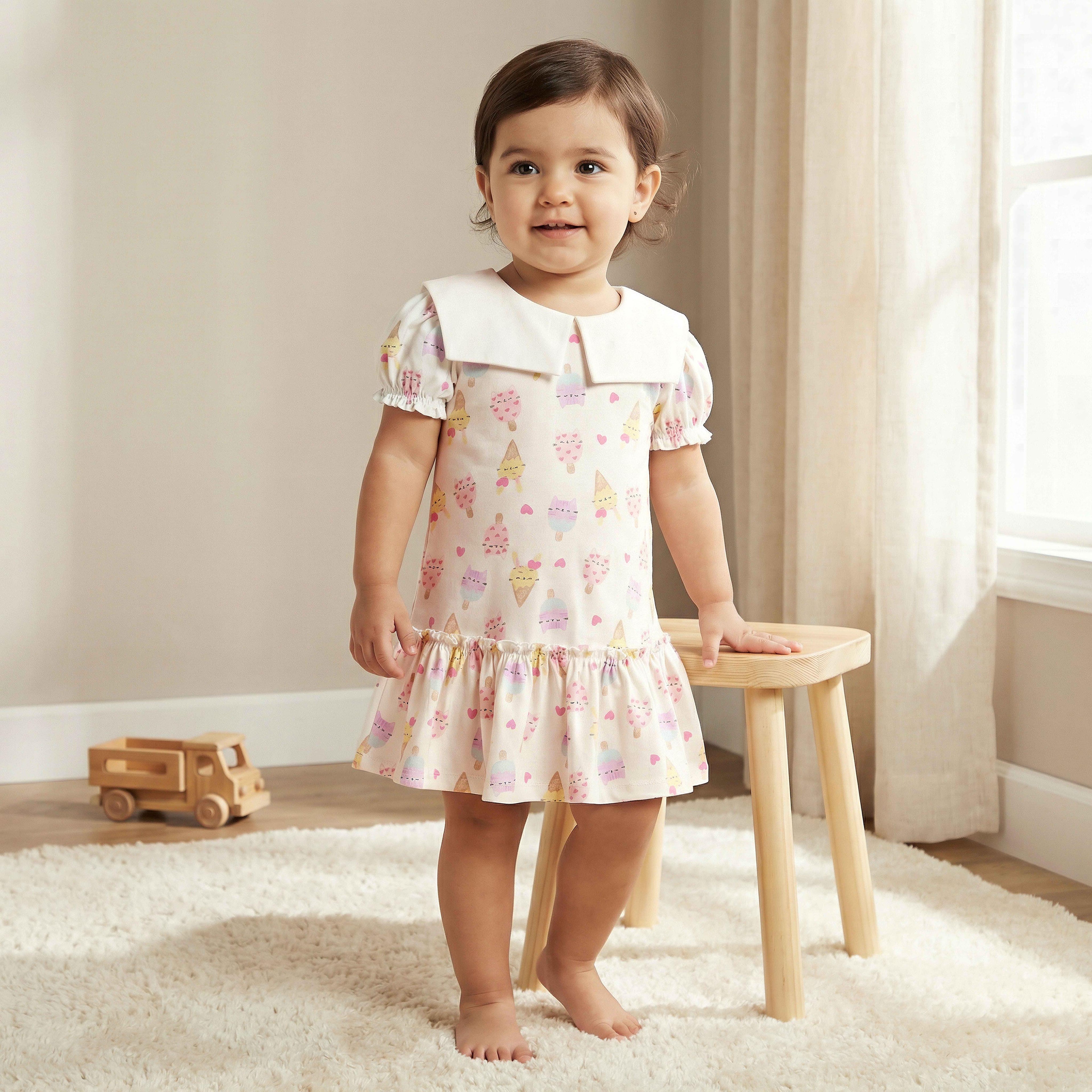 Pack of 2 Juniors Short Sleeves Drop Waist Dress with Ice Cream Print