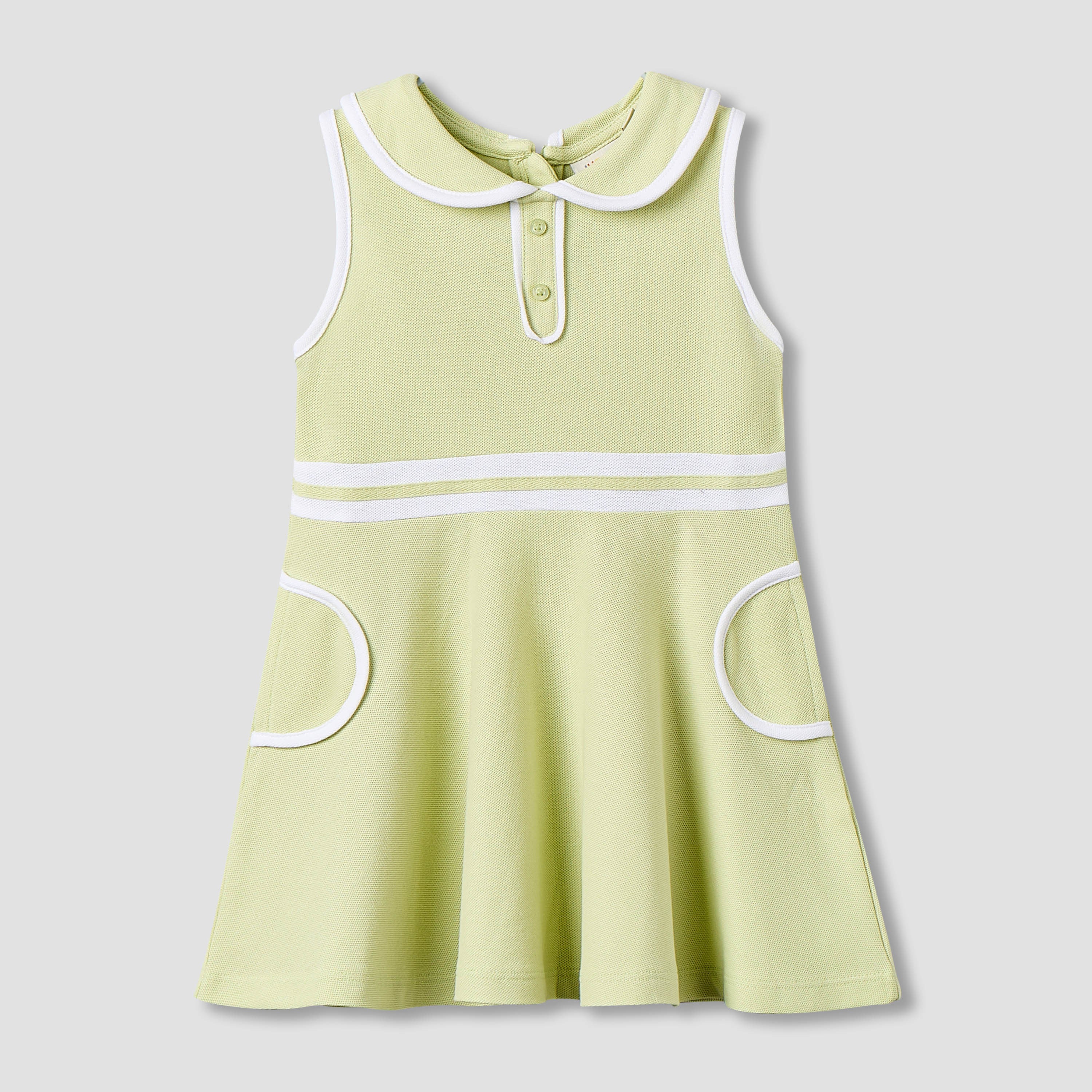 Juniors Peter Pan Collar Sleeveless Knee Length Dress with Zip Closure - Green / 24-36 mths