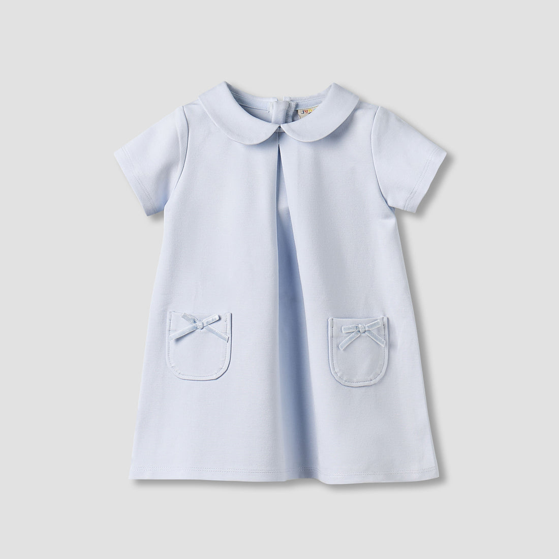Juniors Peter Pan Collar Short Sleeve Dress with Bow Accent