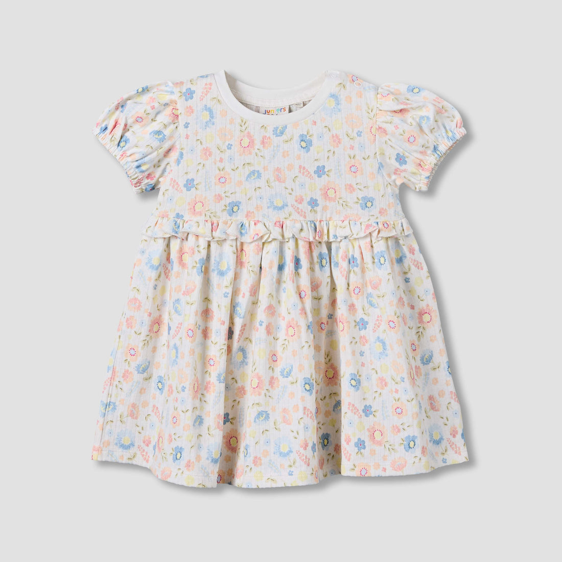 Juniors Round Neck Short Sleeves A-line Dress with Floral Print